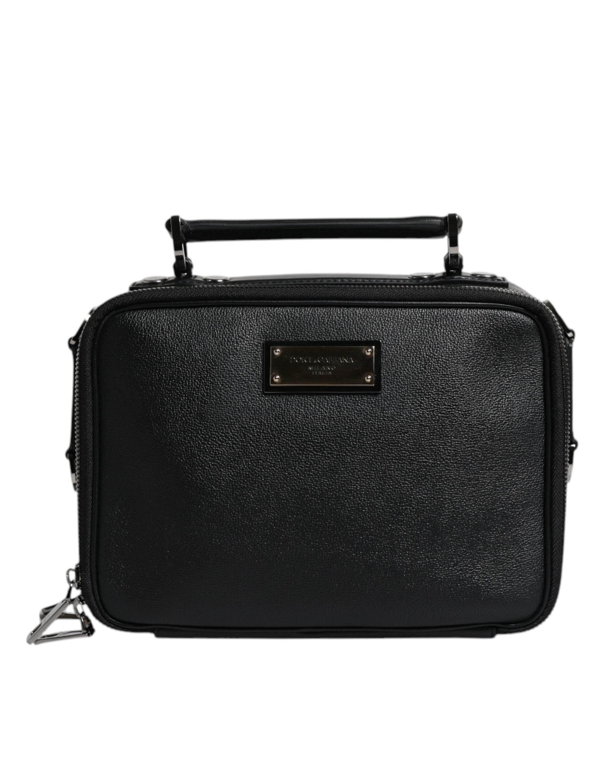 Dolce & Gabbana Black Nylon Leather Logo Top Handle Crossbody Bag - Hilstor