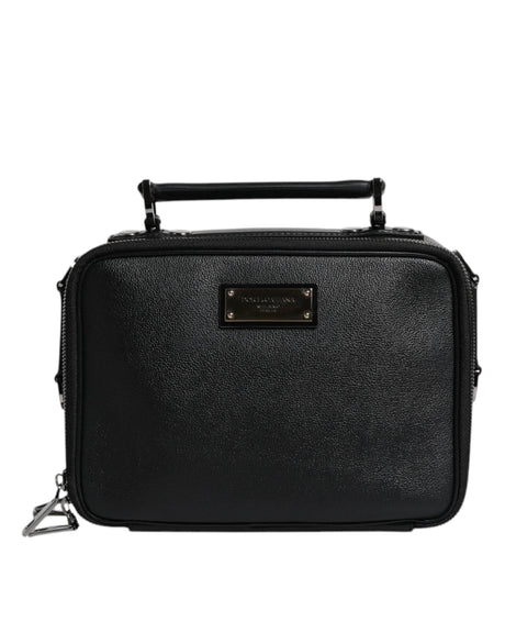 Dolce & Gabbana Black Nylon Leather Logo Top Handle Crossbody Bag - Hilstor
