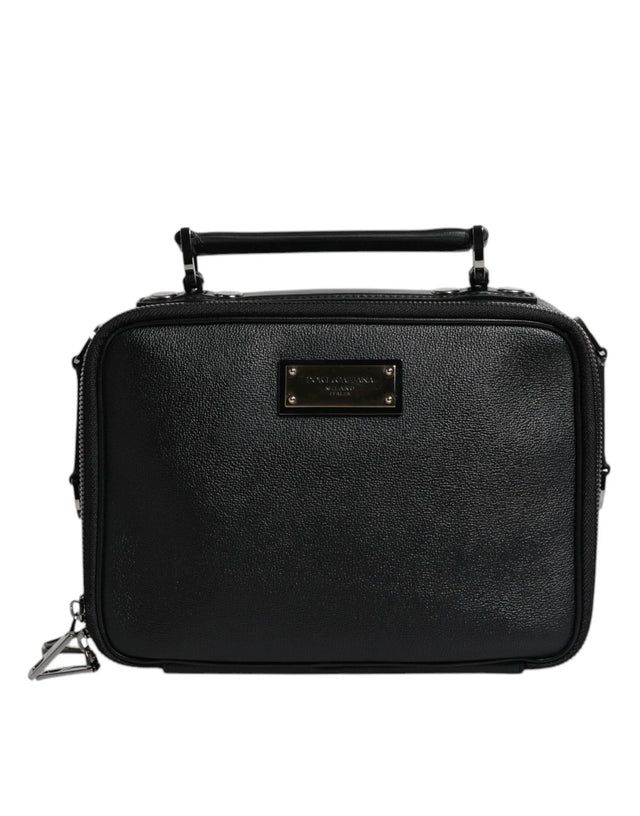 Dolce & Gabbana Black Nylon Leather Logo Top Handle Crossbody Bag - Hilstor