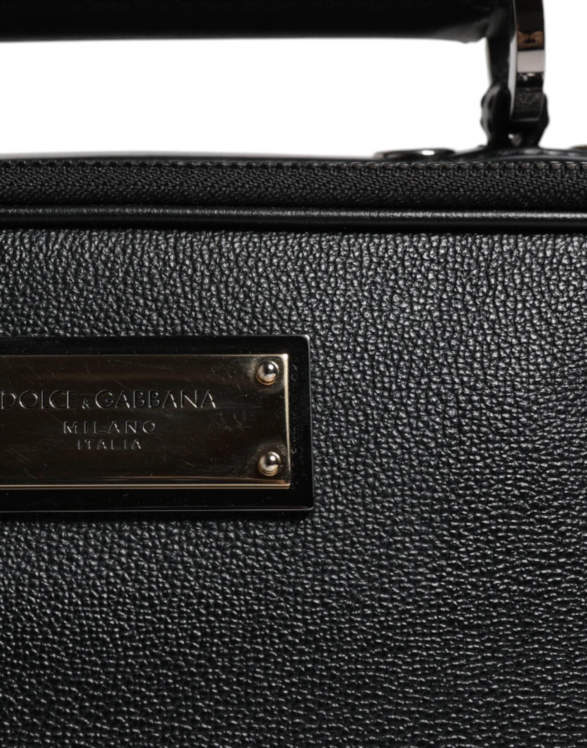 Dolce & Gabbana Black Nylon Leather Logo Top Handle Crossbody Bag - Hilstor