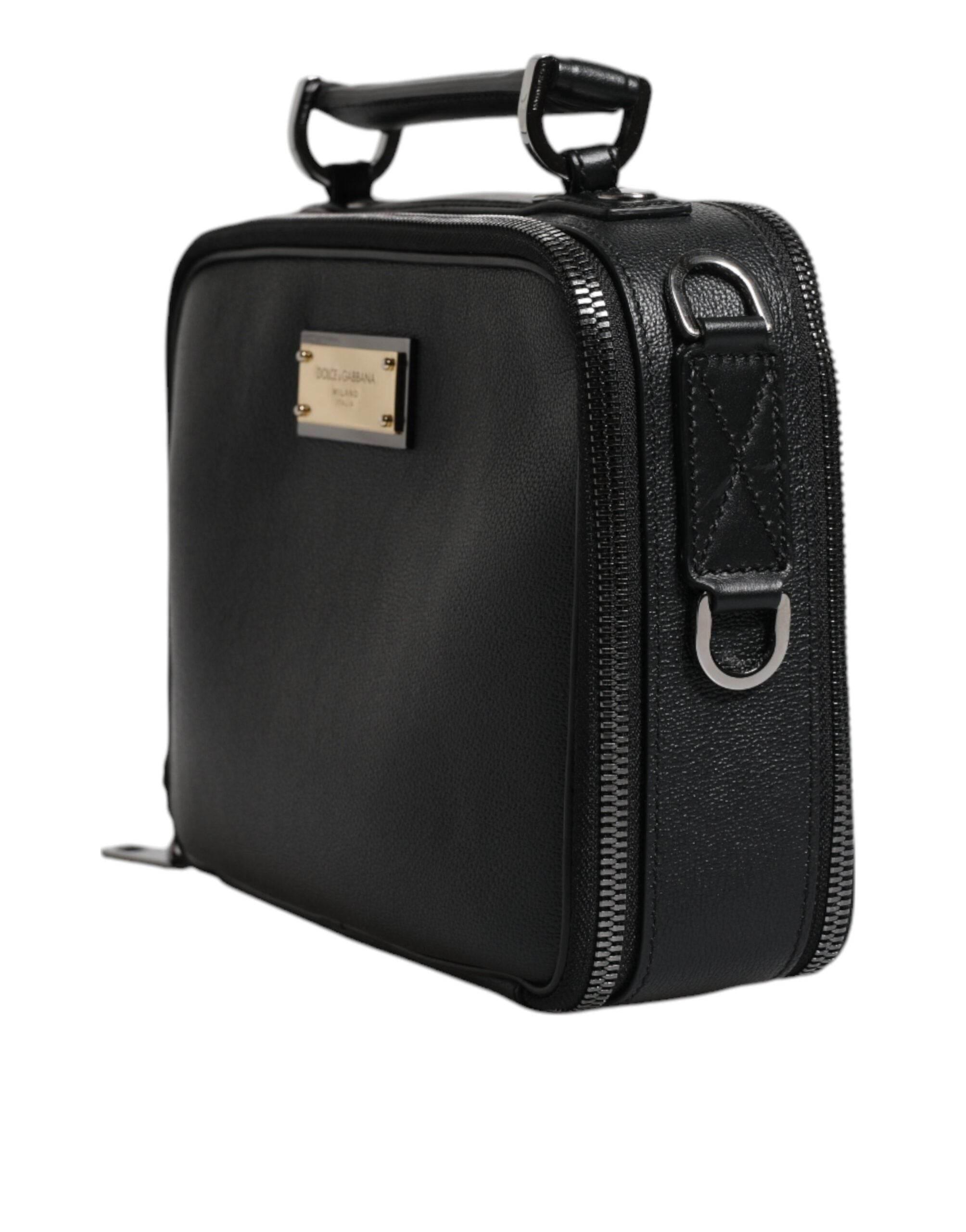 Dolce & Gabbana Black Nylon Leather Logo Top Handle Crossbody Bag - Hilstor