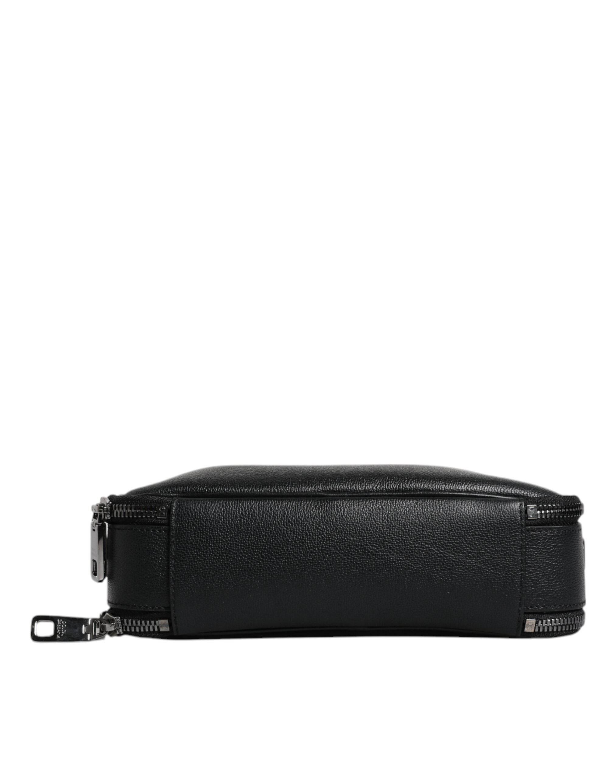 Dolce & Gabbana Black Nylon Leather Logo Top Handle Crossbody Bag - Hilstor