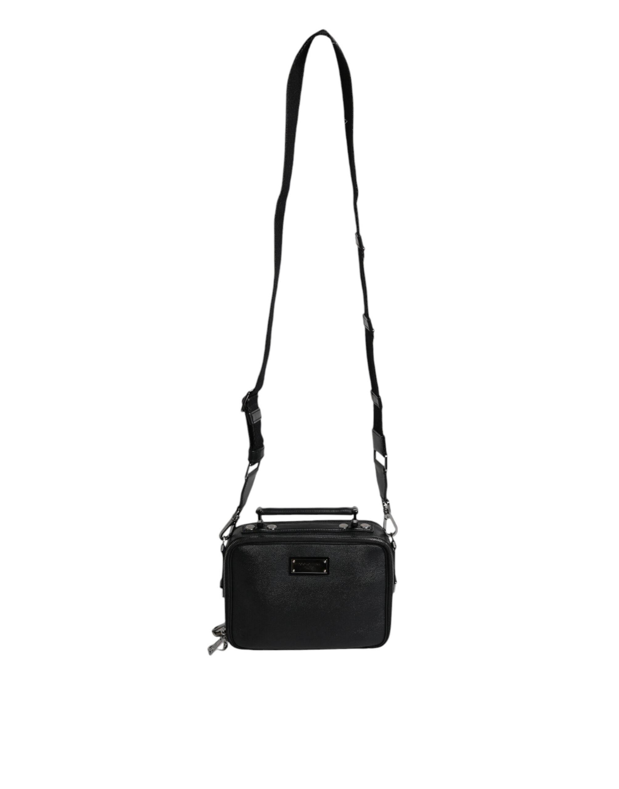 Dolce & Gabbana Black Nylon Leather Logo Top Handle Crossbody Bag - Hilstor