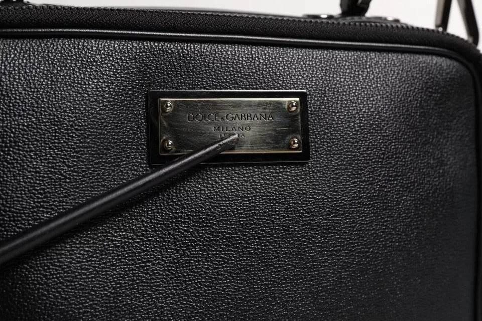 Dolce & Gabbana Black Nylon Leather Logo Top Handle Crossbody Bag - Hilstor