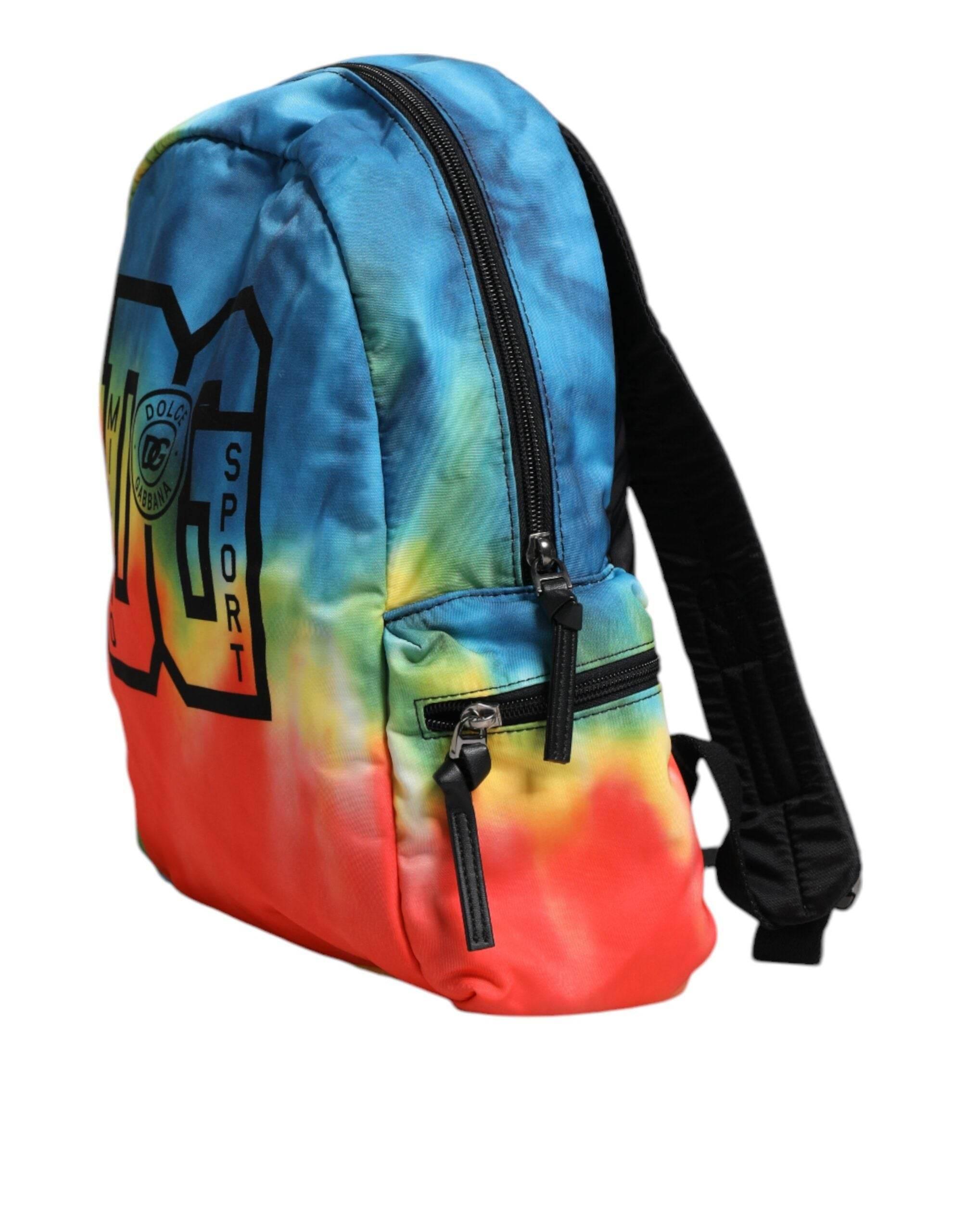 Dolce & Gabbana Multicolor Tie Dye Nylon Logo Print Kids Backpack Bag - Hilstor