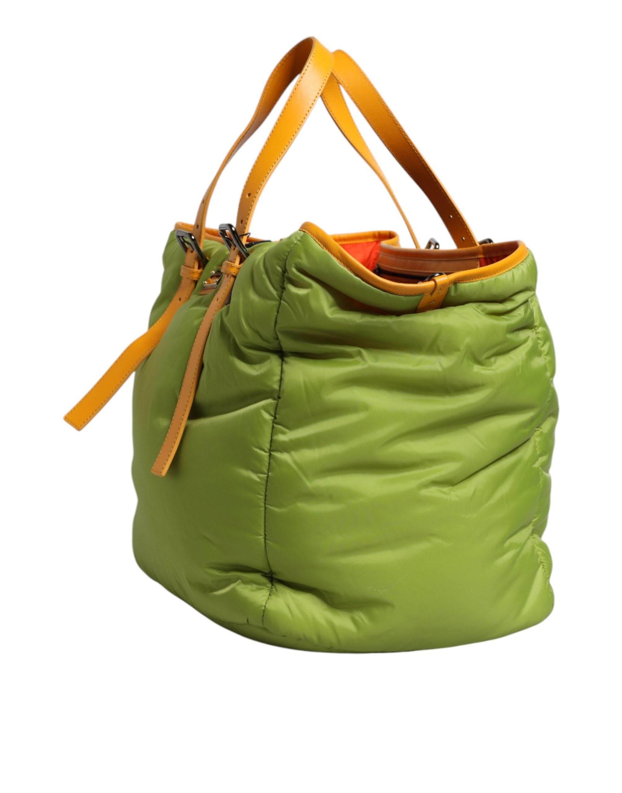 Dolce & Gabbana Green Nylon Padded Logo Plaque Tote Crossbody Bag - Hilstor