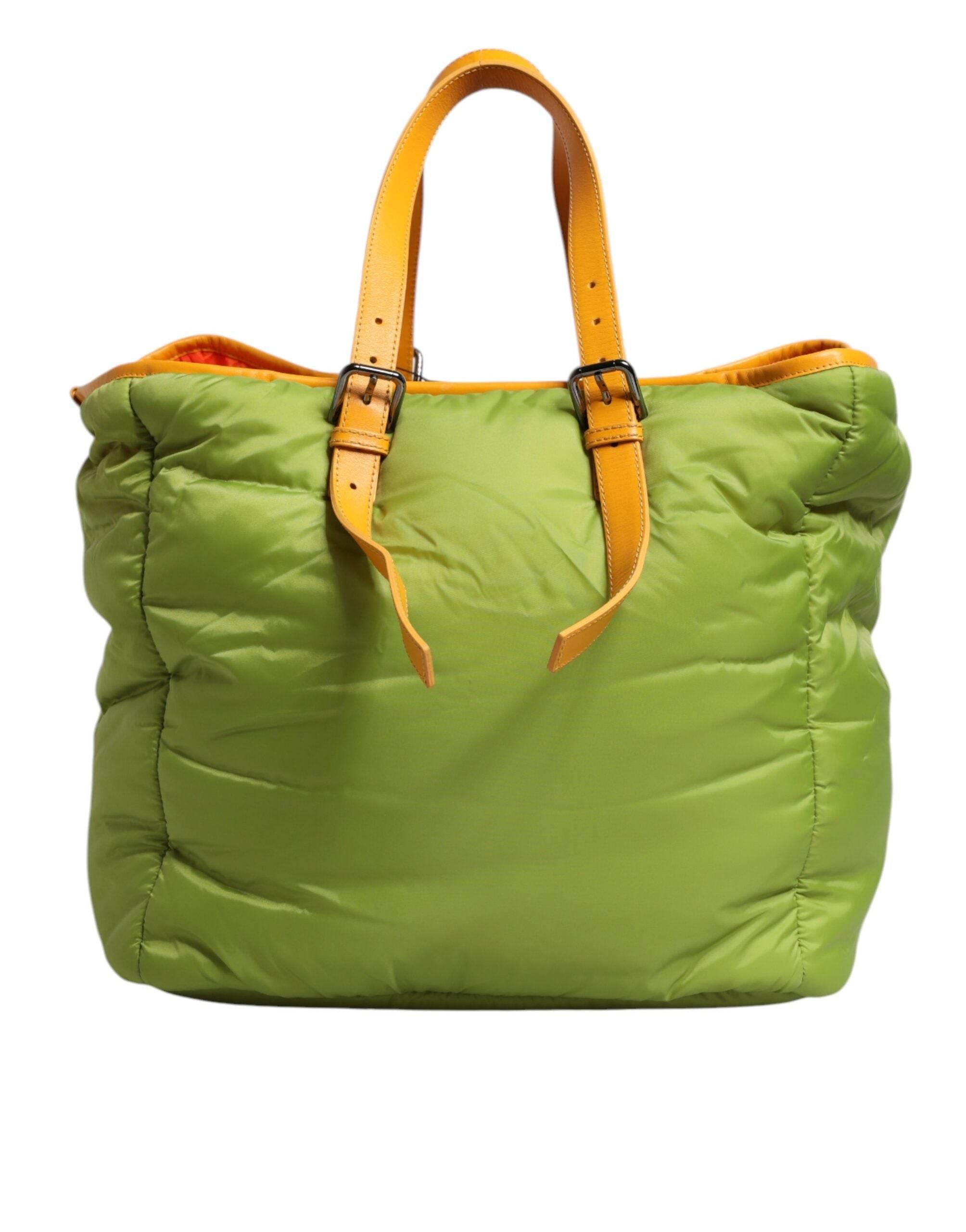 Dolce & Gabbana Green Nylon Padded Logo Plaque Tote Crossbody Bag - Hilstor
