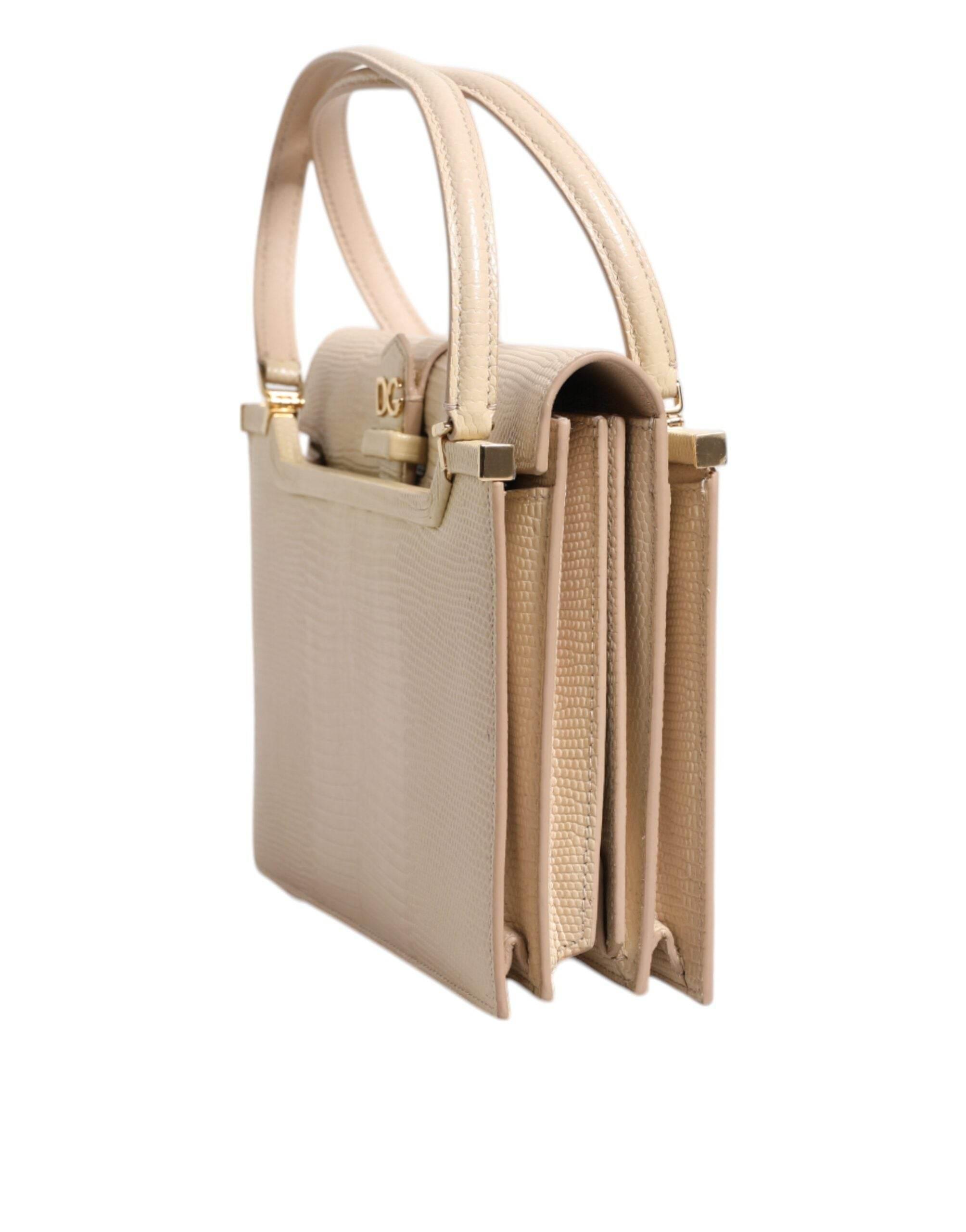 Dolce & Gabbana Beige Leather Ingrid Top Handle Shoulder Bag - Hilstor