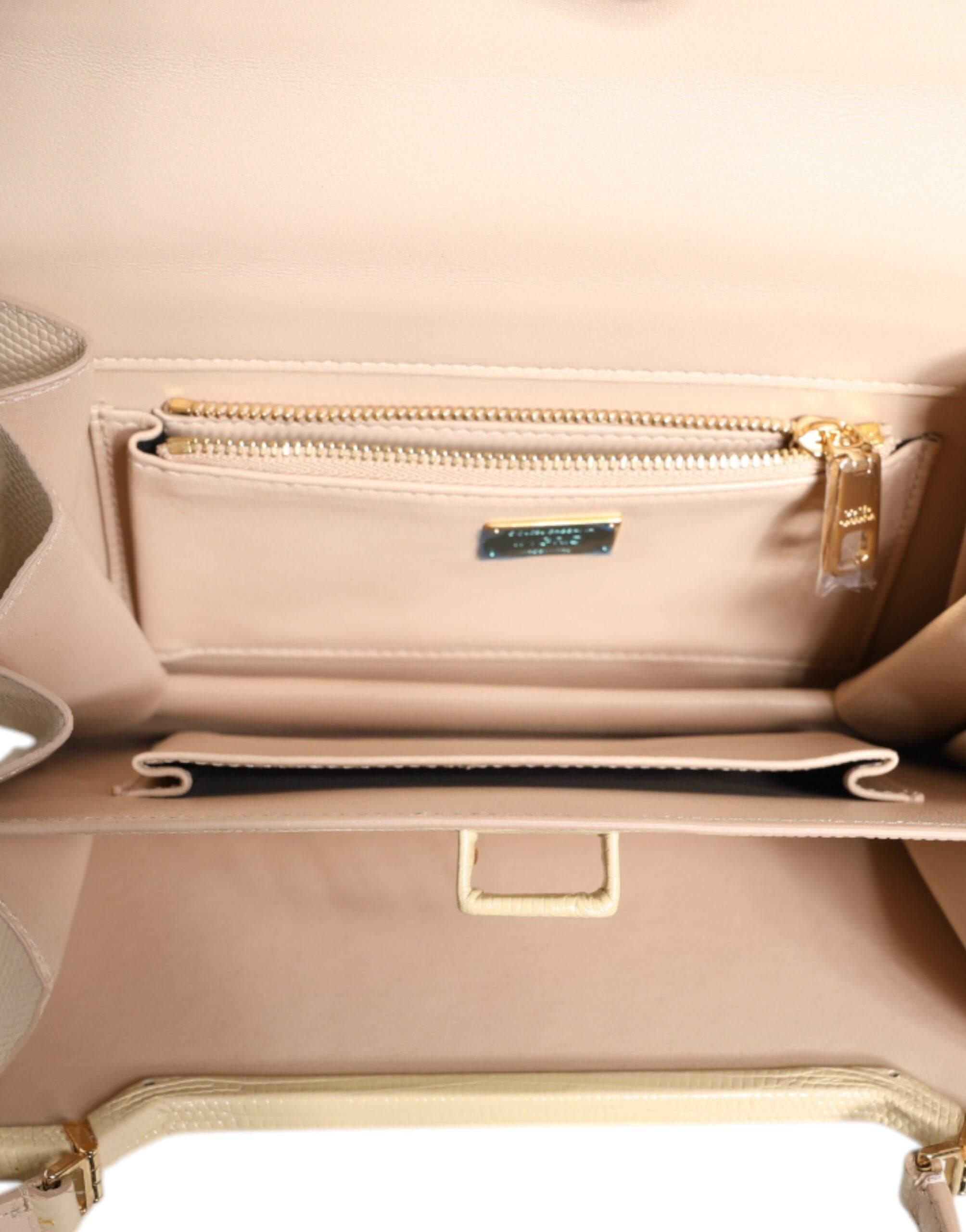 Dolce & Gabbana Beige Leather Ingrid Top Handle Shoulder Bag - Hilstor