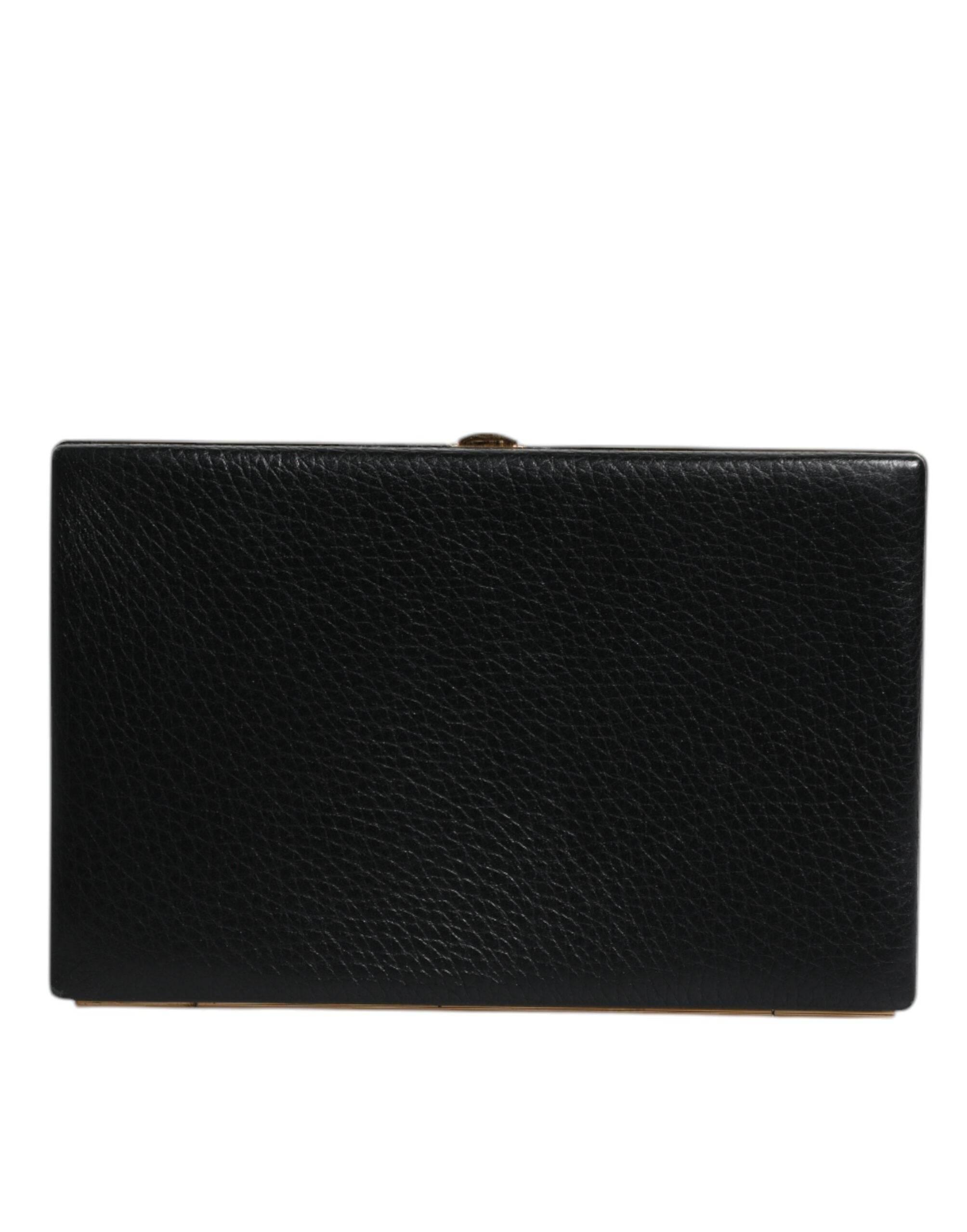 Dolce & Gabbana Black Leather Gold Frame Clutch Evening Party Purse Bag - Hilstor