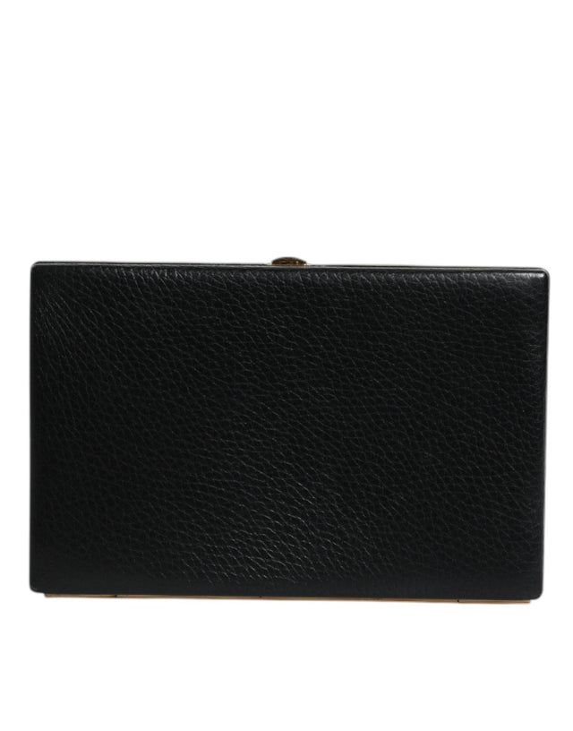 Dolce & Gabbana Black Leather Gold Frame Clutch Evening Party Purse Bag - Hilstor