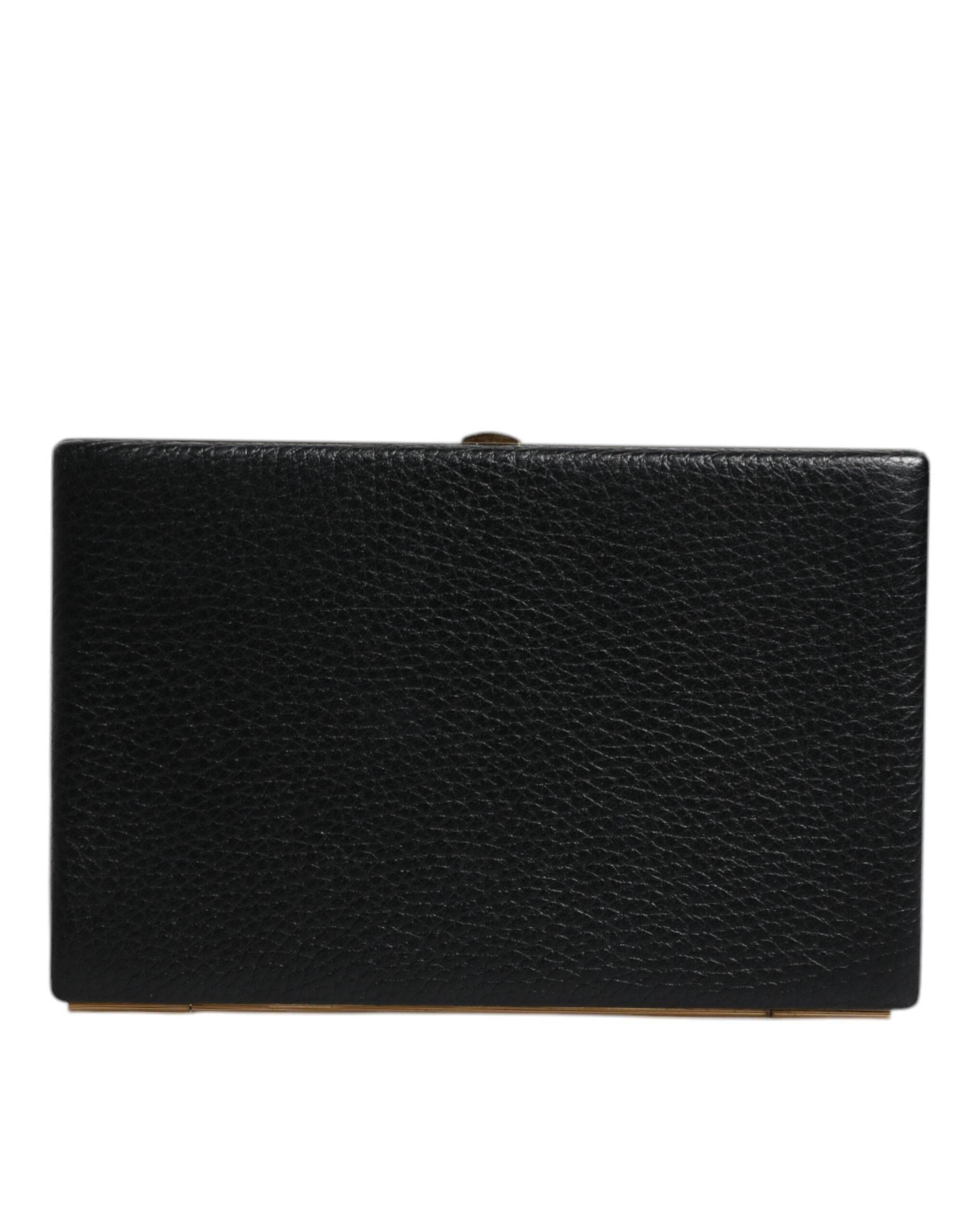 Dolce & Gabbana Black Leather Gold Frame Clutch Evening Party Purse Bag - Hilstor