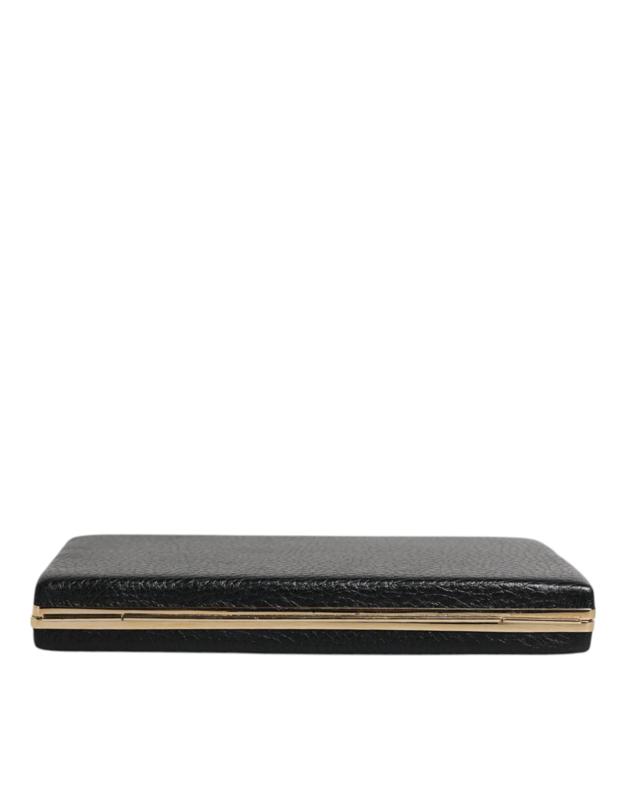 Dolce & Gabbana Black Leather Gold Frame Clutch Evening Party Purse Bag - Hilstor