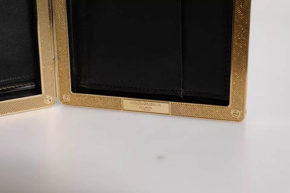 Dolce & Gabbana Black Leather Gold Frame Clutch Evening Party Purse Bag - Hilstor