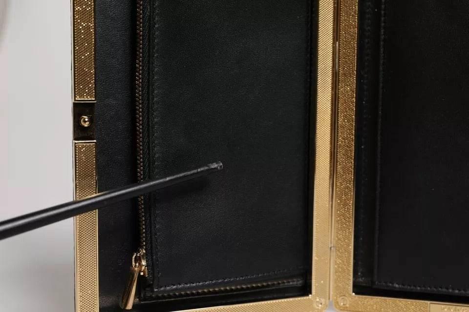 Dolce & Gabbana Black Leather Gold Frame Clutch Evening Party Purse Bag - Hilstor