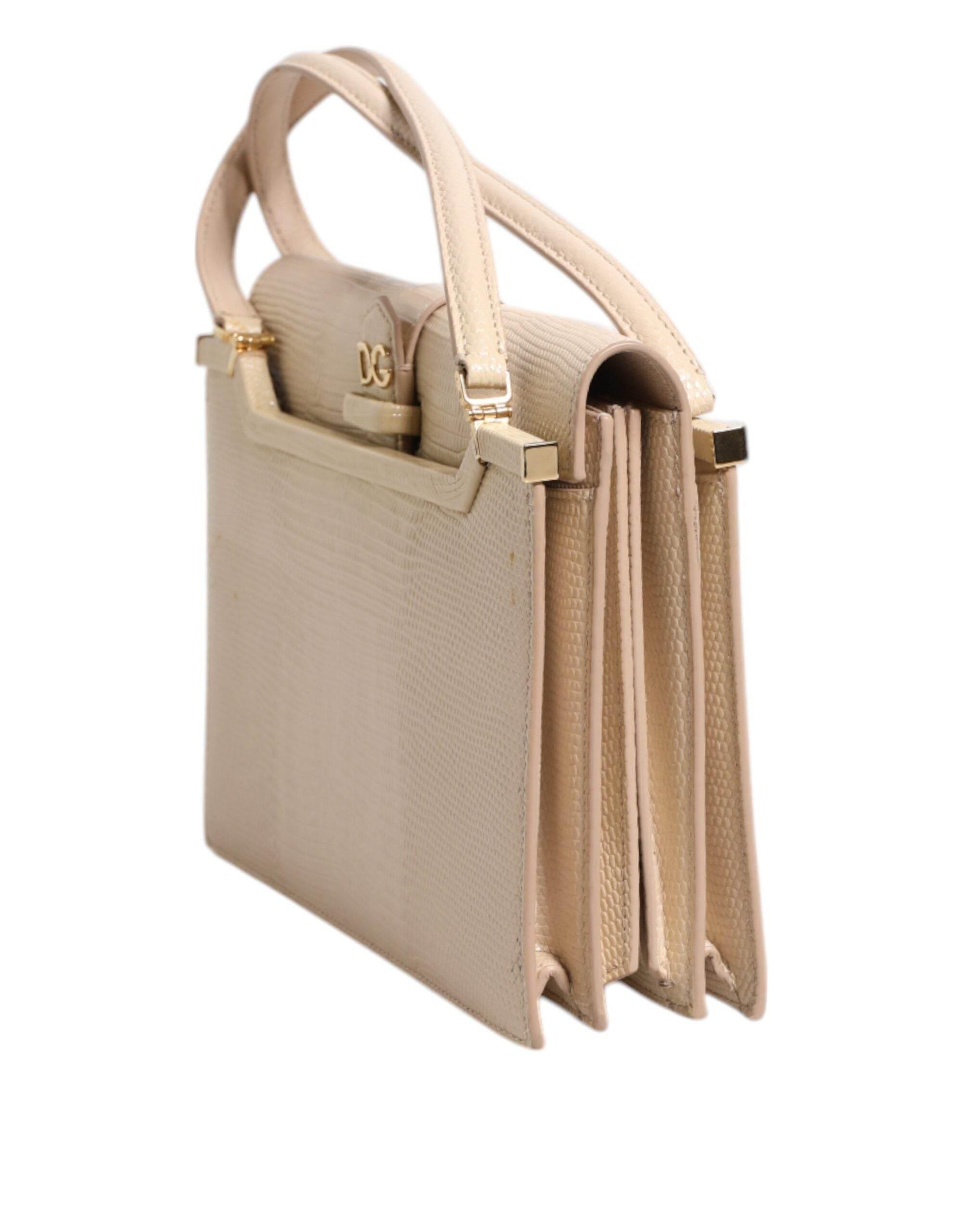Dolce & Gabbana Beige Leather Ingrid Top Handle Shoulder Bag - Hilstor
