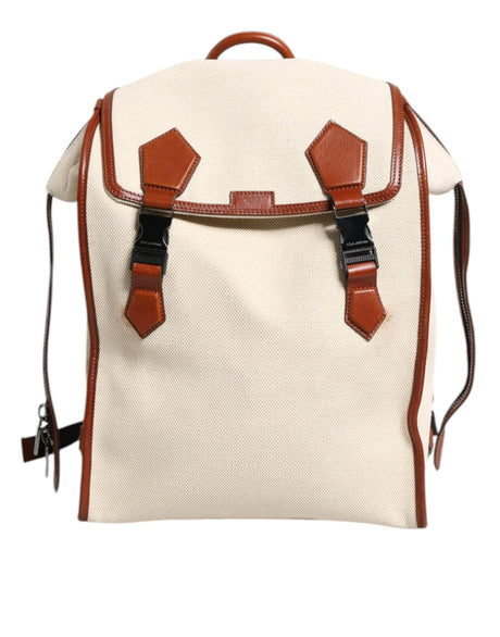 Dolce & Gabbana Beige Brown Canvas Leather Travel Back Pack Bag - Hilstor