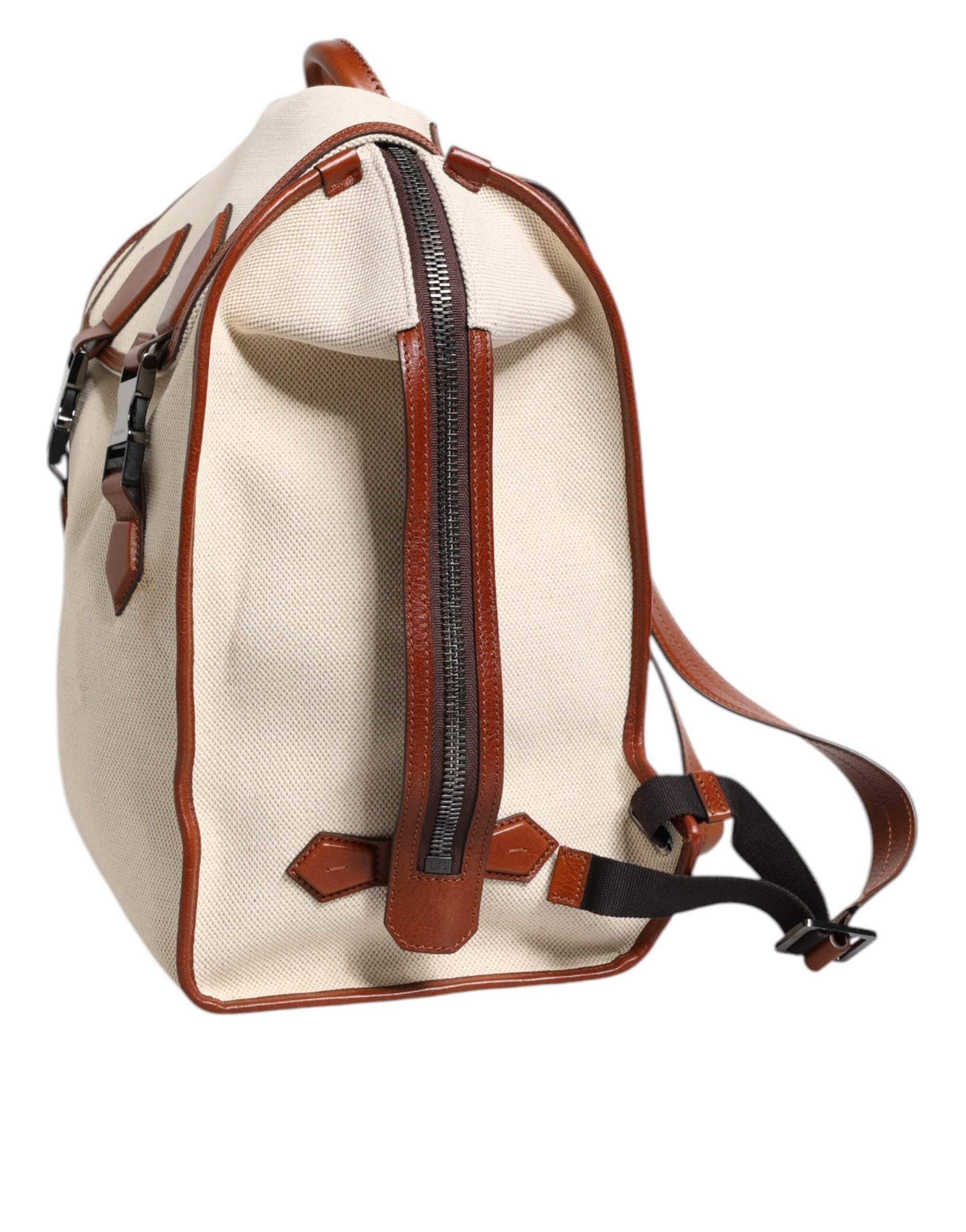 Dolce & Gabbana Beige Brown Canvas Leather Travel Back Pack Bag - Hilstor
