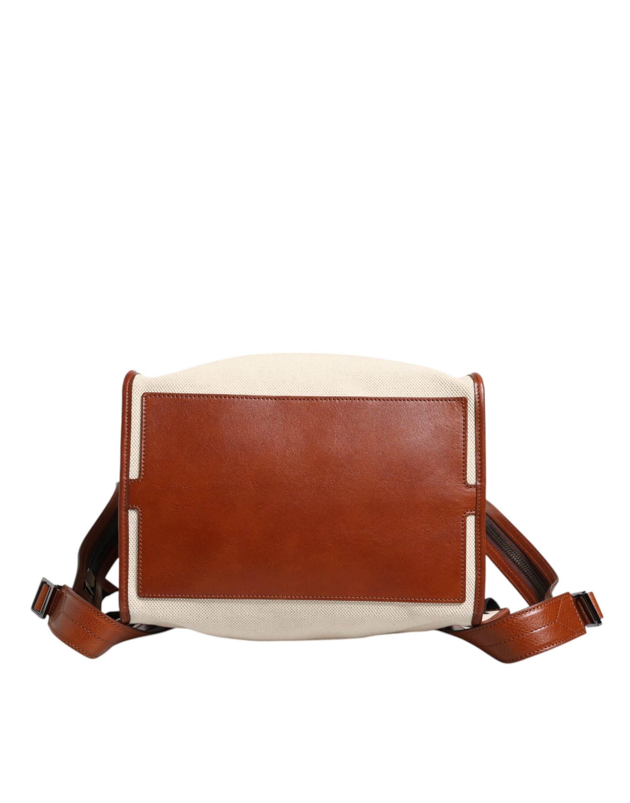 Dolce & Gabbana Beige Brown Canvas Leather Travel Back Pack Bag - Hilstor