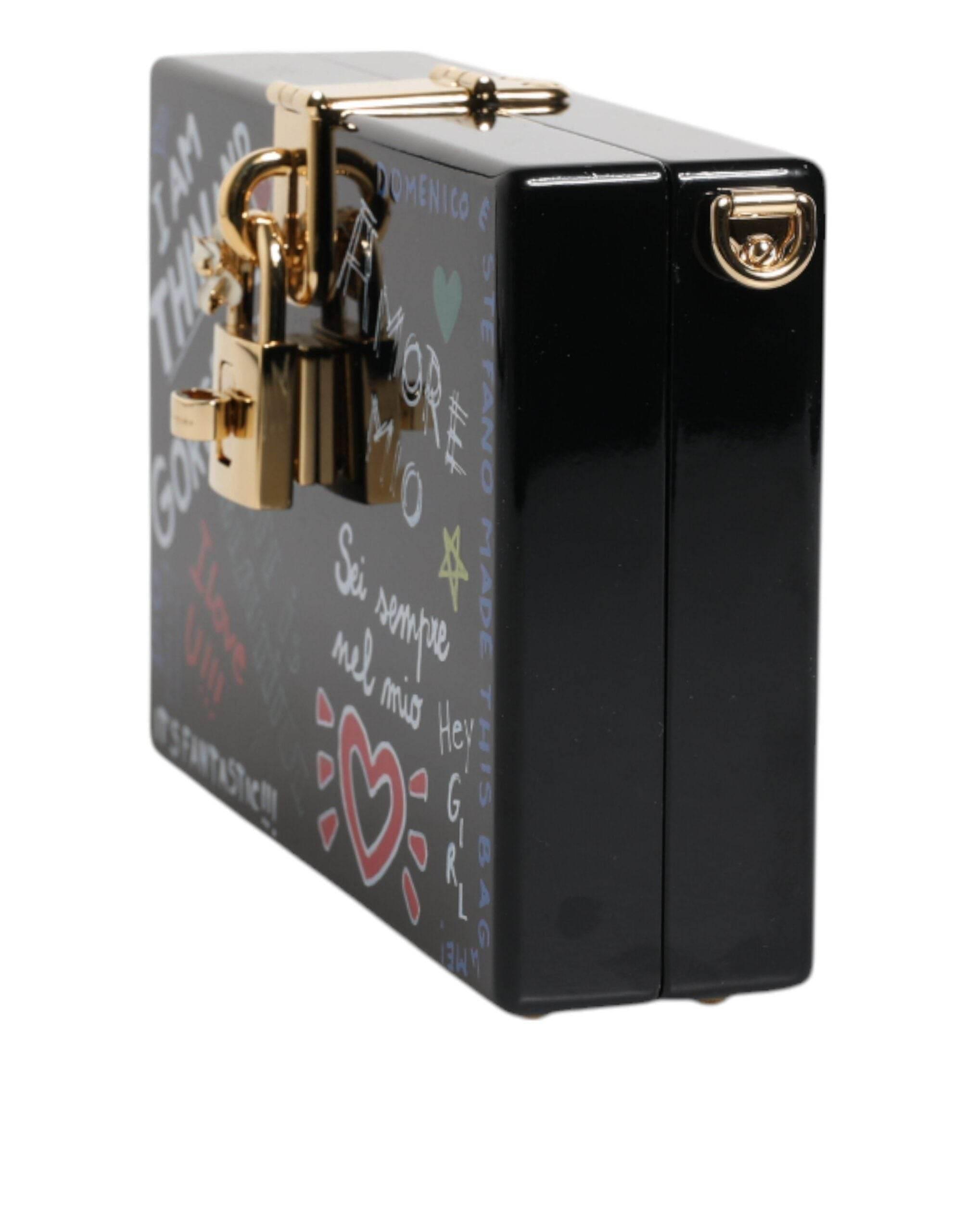 Dolce & Gabbana Black Graffiti Print Clutch Crossbody Bag - Hilstor