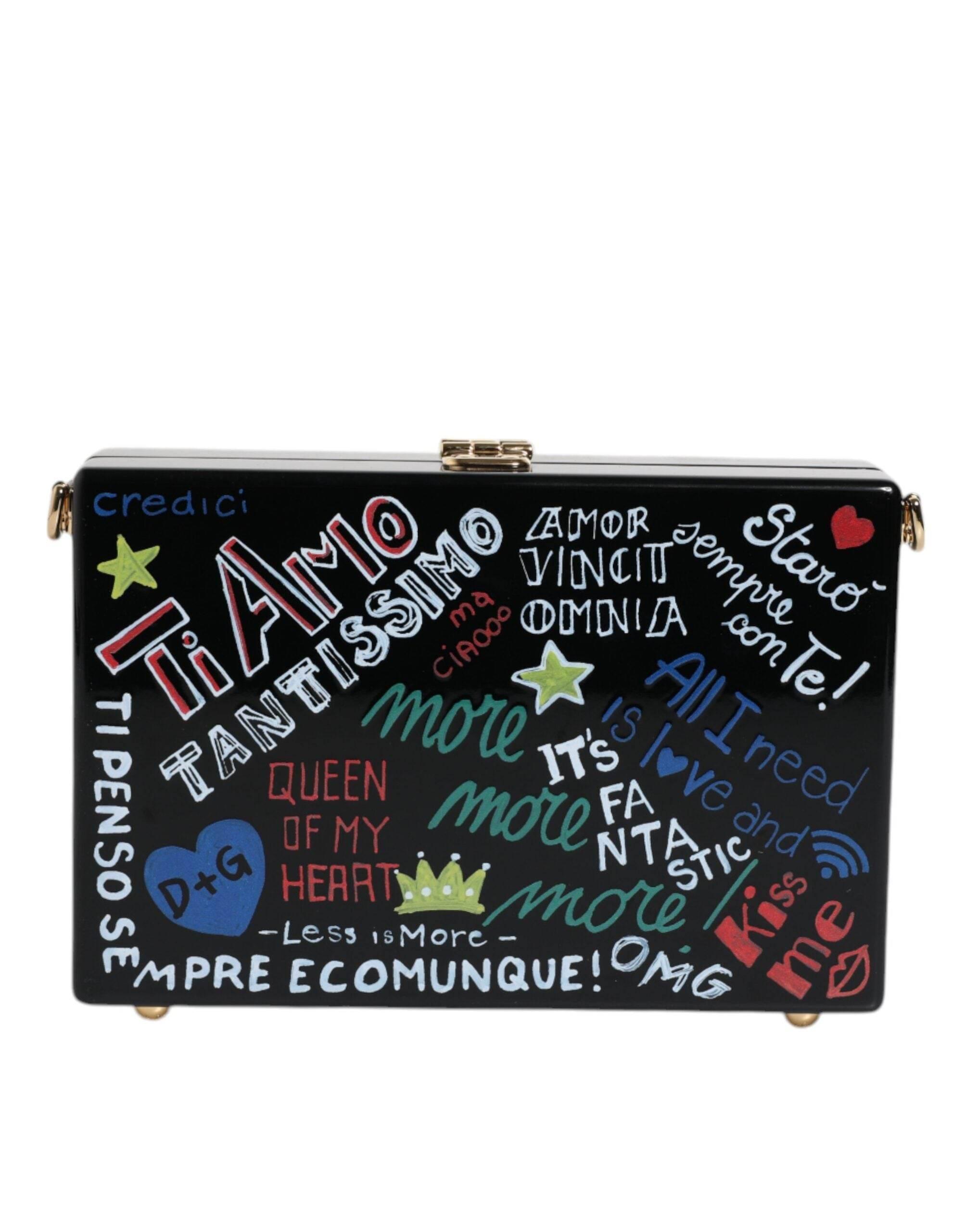 Dolce & Gabbana Black Graffiti Print Clutch Crossbody Bag - Hilstor