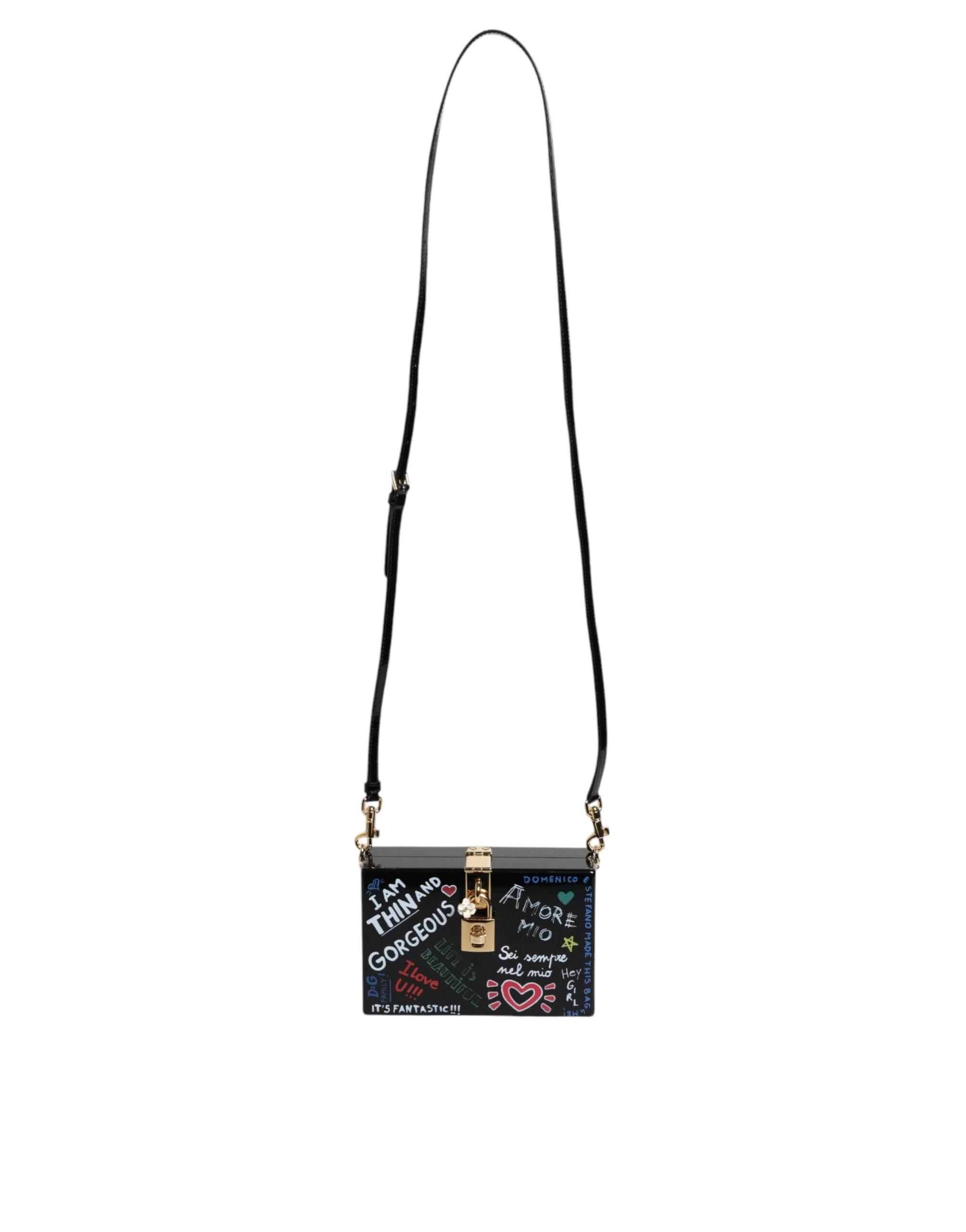 Dolce & Gabbana Black Graffiti Print Clutch Crossbody Bag - Hilstor