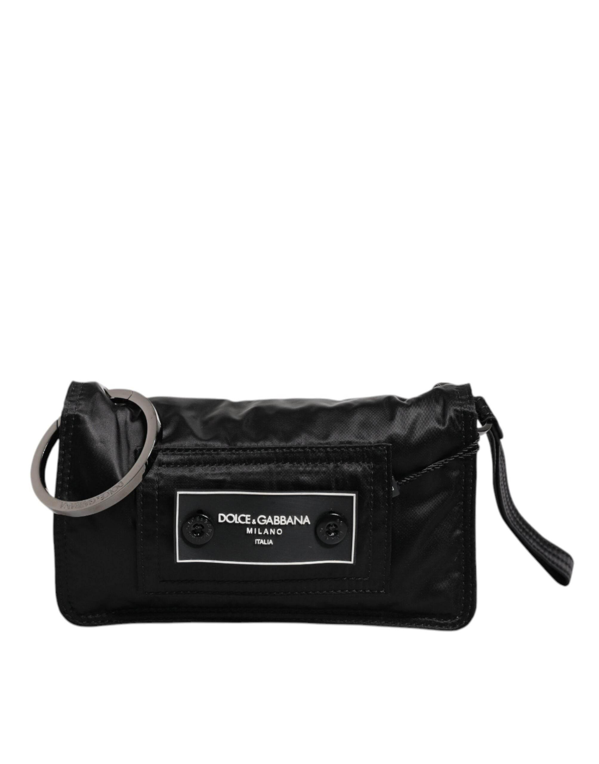 Dolce & Gabbana Black Fabric Logo Two Way Clutch Crossbody Bag - Hilstor