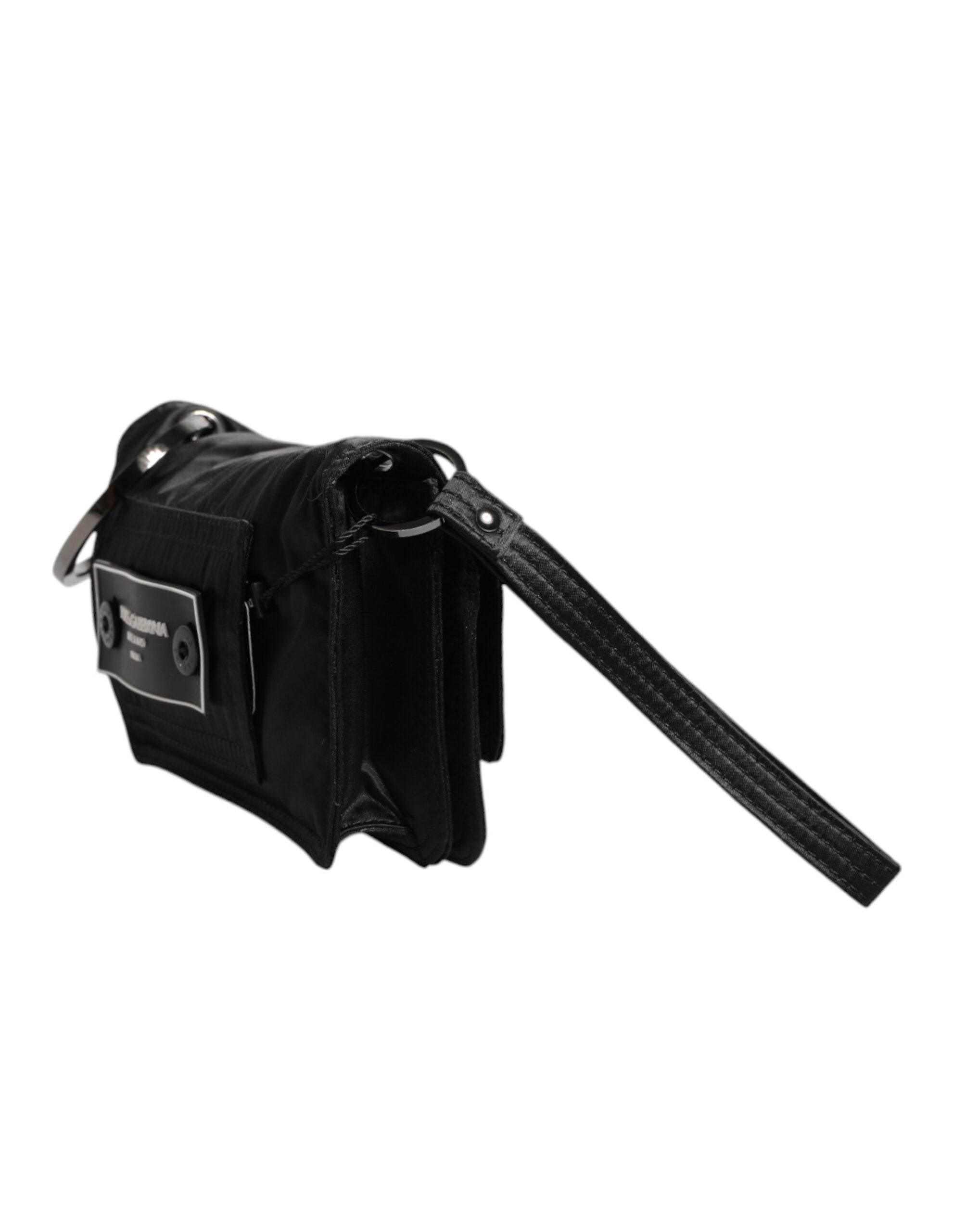 Dolce & Gabbana Black Fabric Logo Two Way Clutch Crossbody Bag - Hilstor
