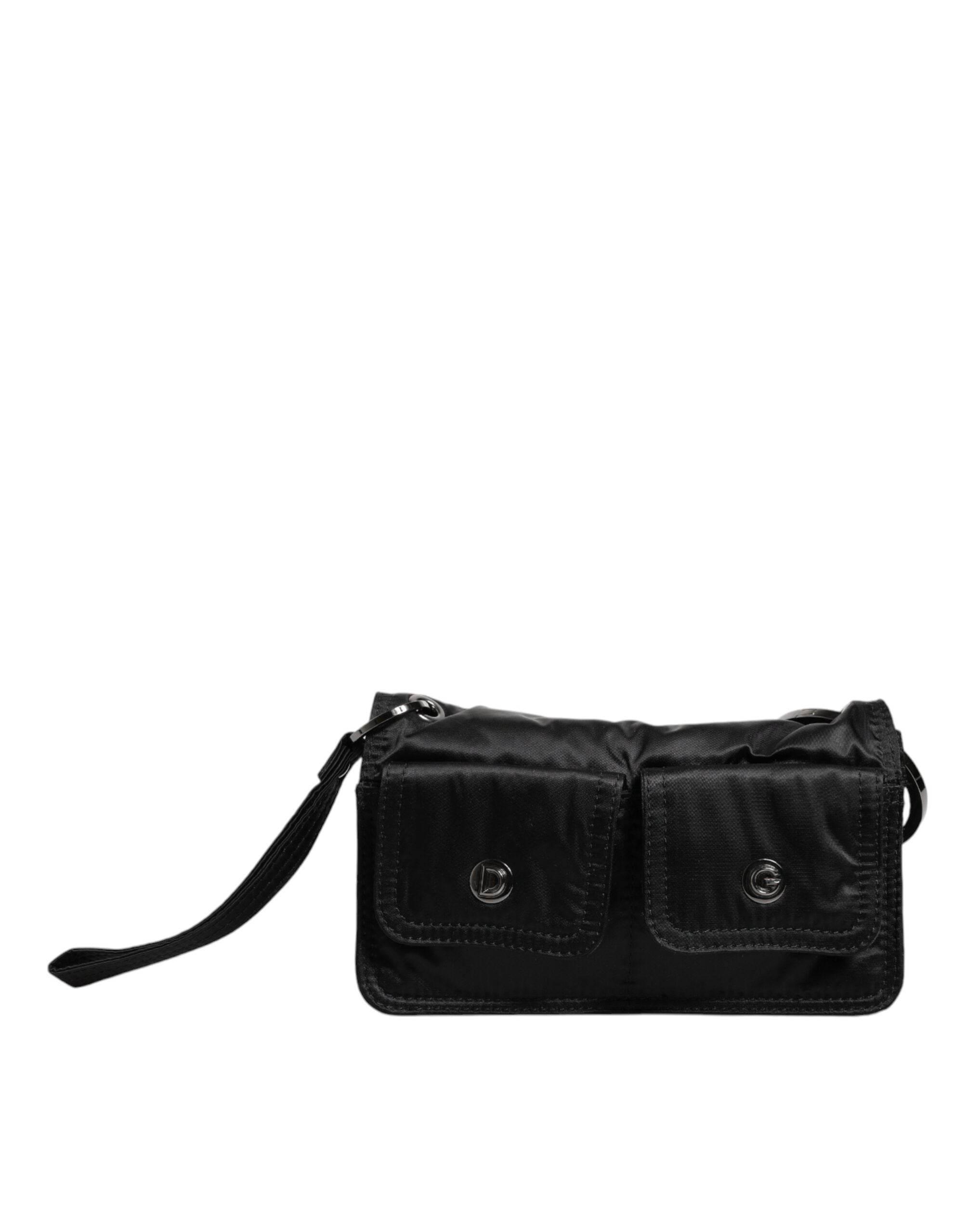 Dolce & Gabbana Black Fabric Logo Two Way Clutch Crossbody Bag - Hilstor