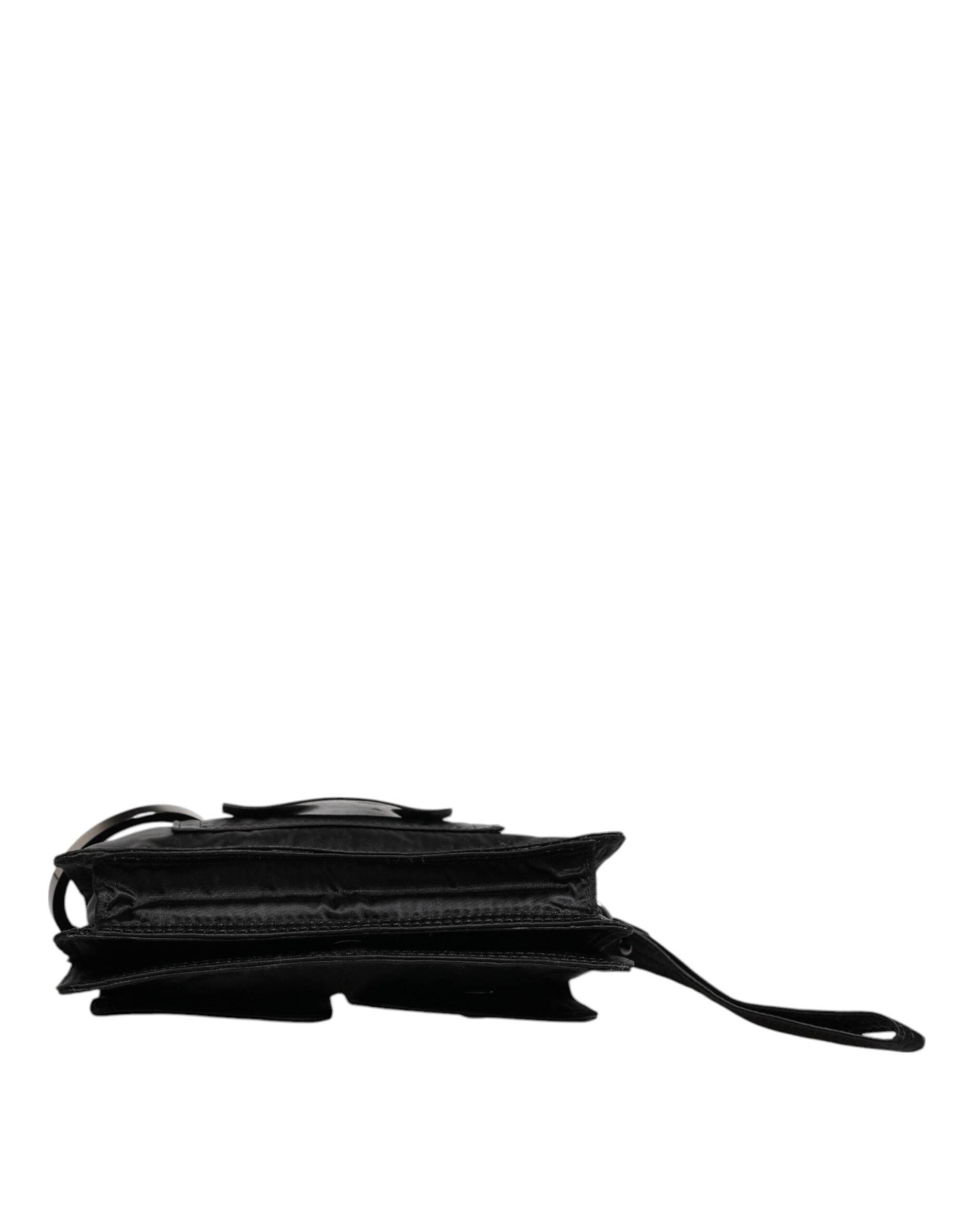 Dolce & Gabbana Black Fabric Logo Two Way Clutch Crossbody Bag - Hilstor