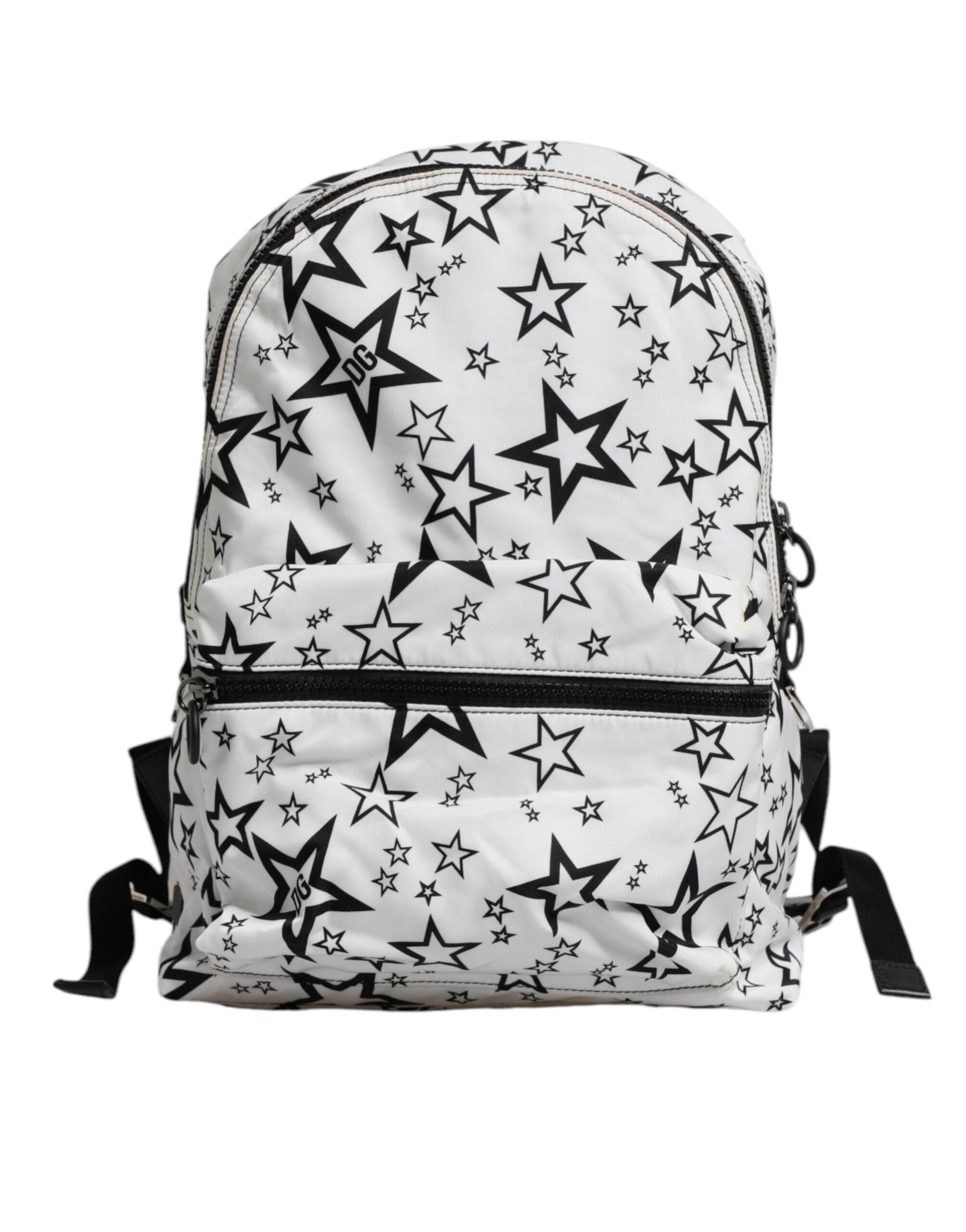 Dolce & Gabbana White DG Stars Print Nylon School Backpack Bag - Hilstor