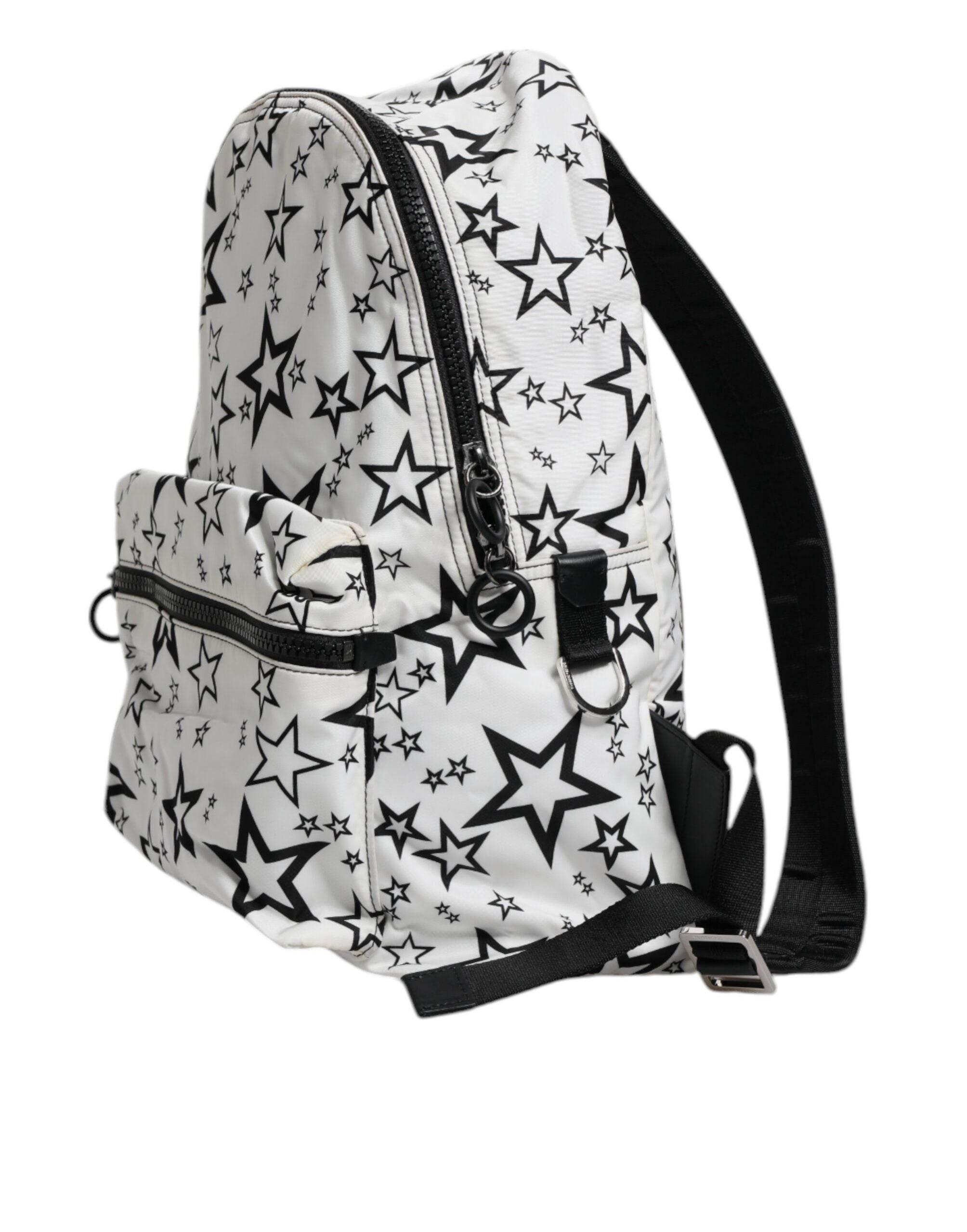 Dolce & Gabbana White DG Stars Print Nylon School Backpack Bag - Hilstor