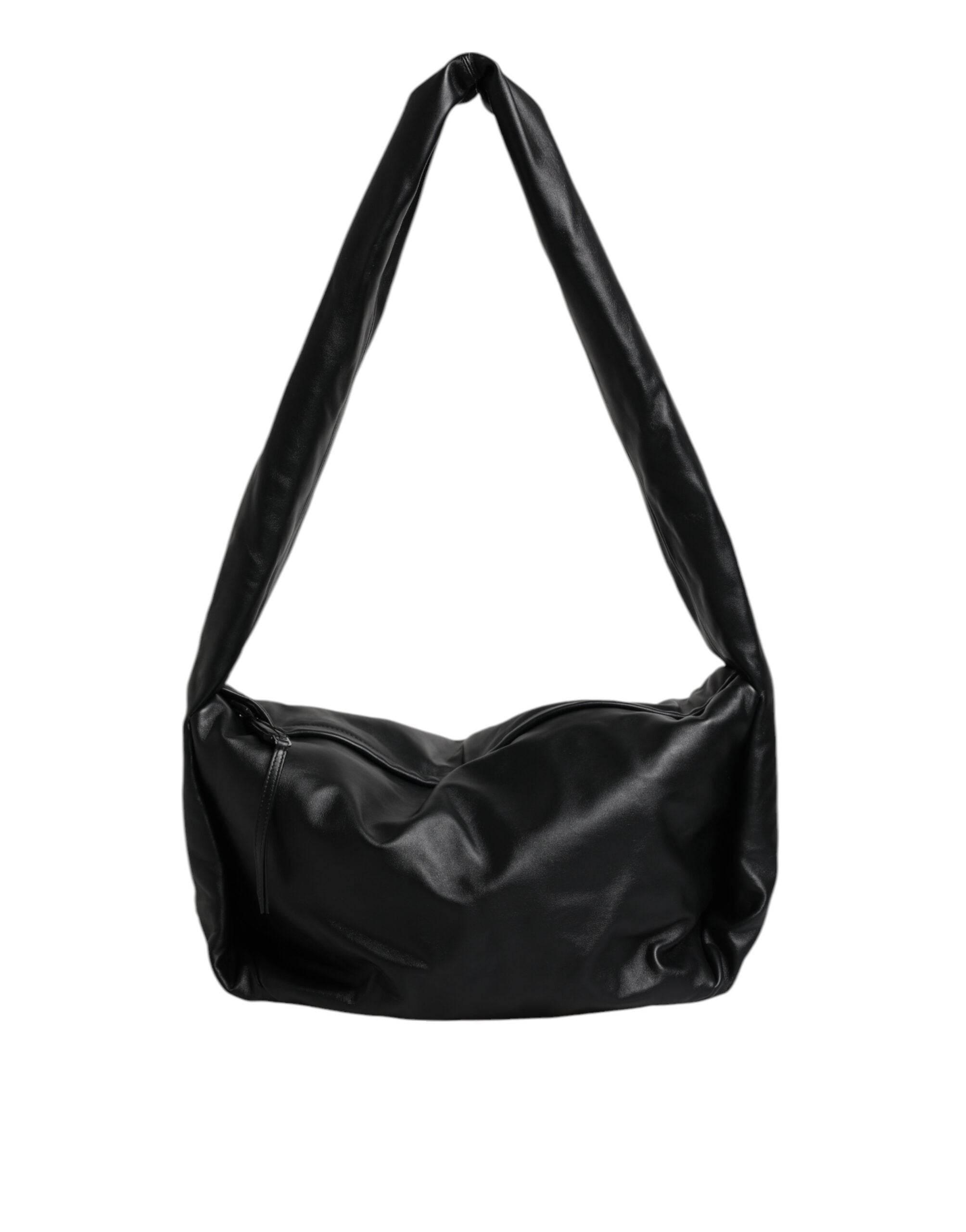 Dolce & Gabbana Black Leather Logo Plaque Shoulder Bag - Hilstor
