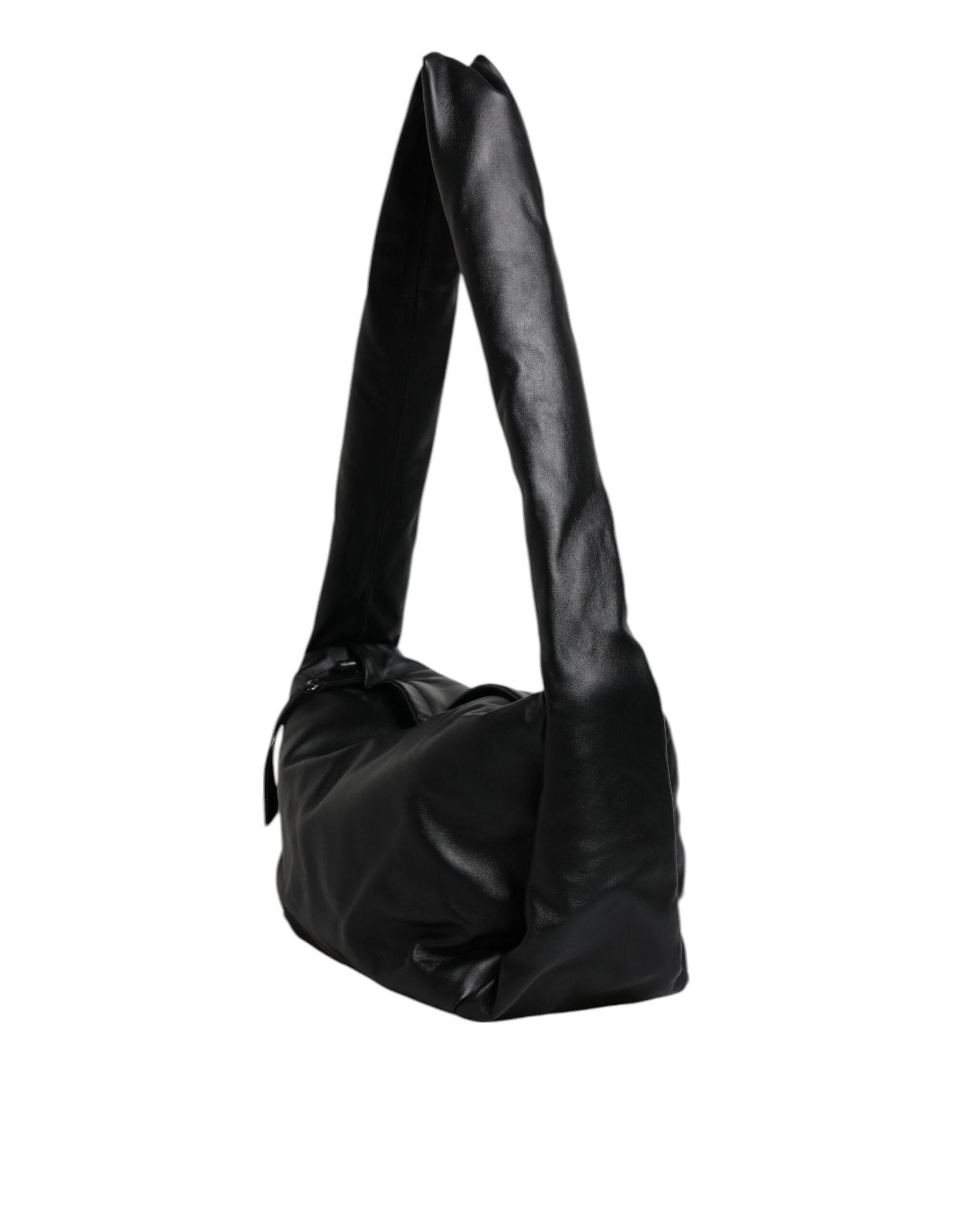 Dolce & Gabbana Black Leather Logo Plaque Shoulder Bag - Hilstor