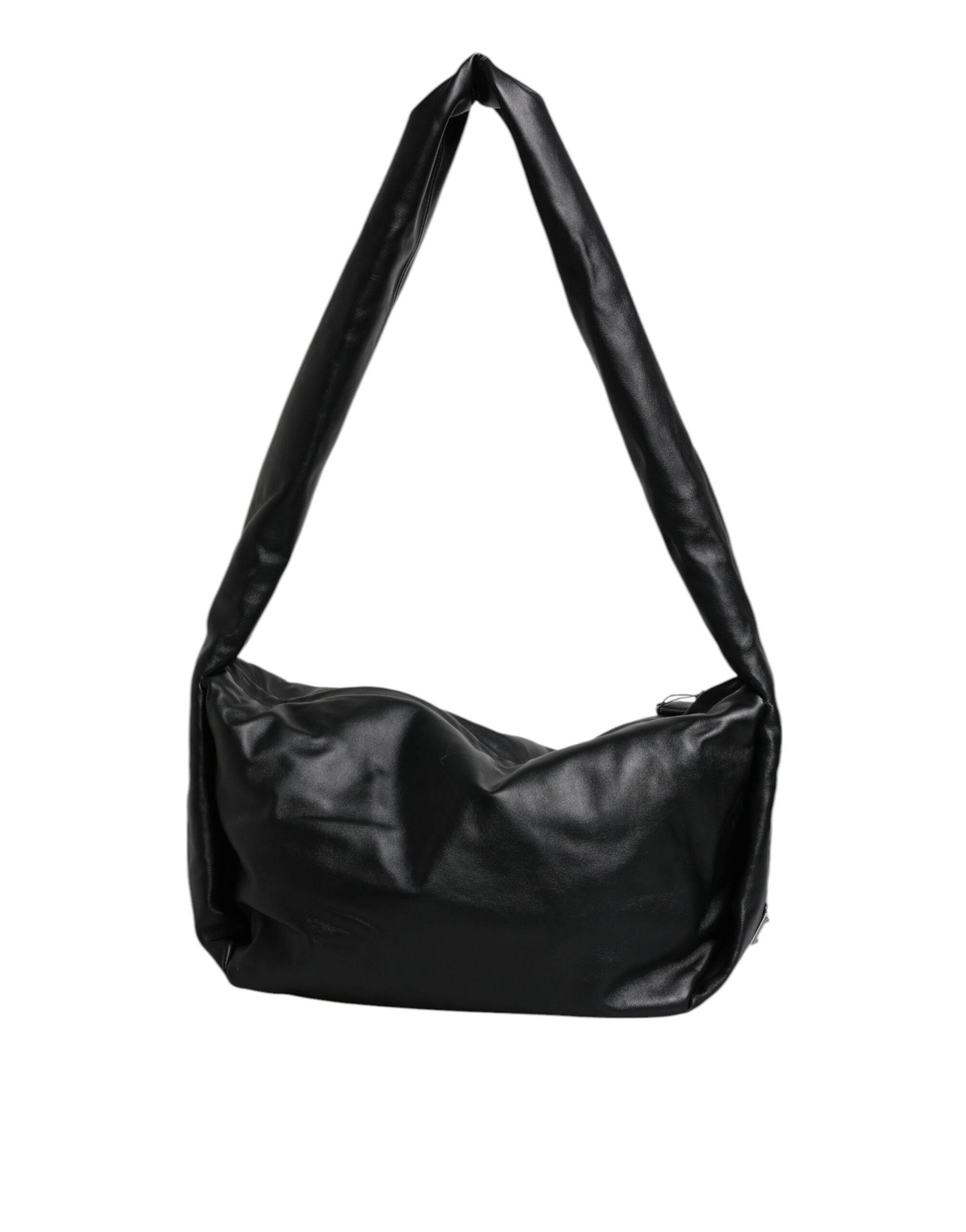 Dolce & Gabbana Black Leather Logo Plaque Shoulder Bag - Hilstor