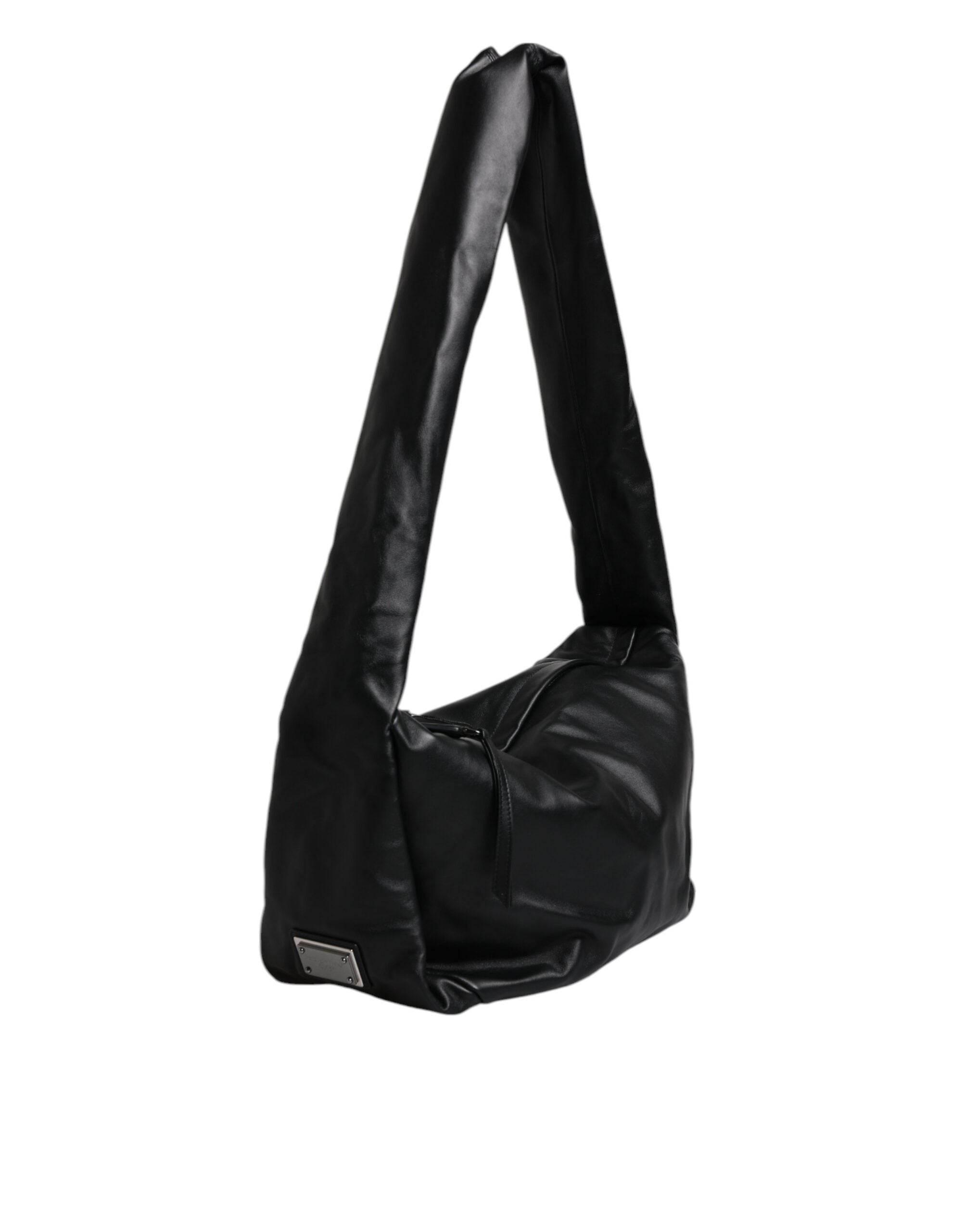 Dolce & Gabbana Black Leather Logo Plaque Shoulder Bag - Hilstor
