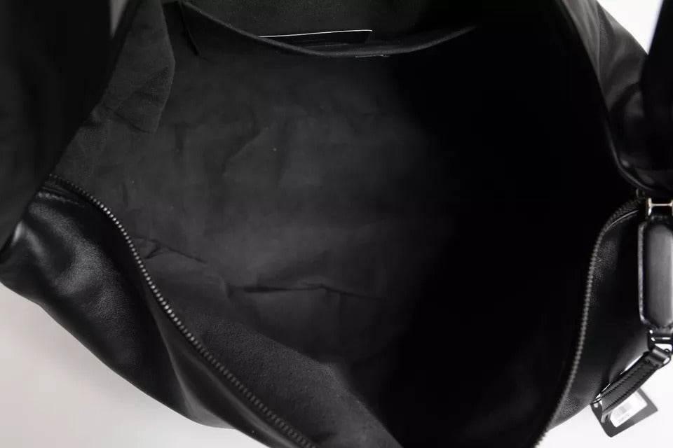 Dolce & Gabbana Black Leather Logo Plaque Shoulder Bag - Hilstor