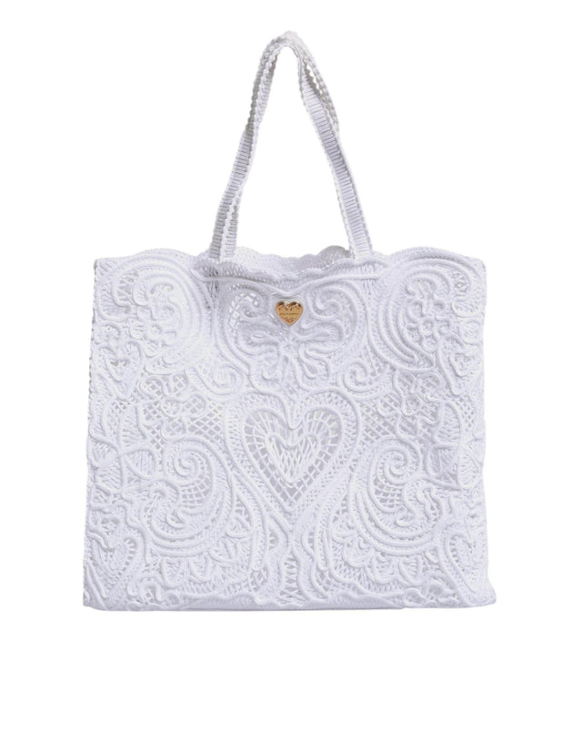 Dolce & Gabbana White Cordonetto Lace Beatrice Shopping Tote Bag - Hilstor