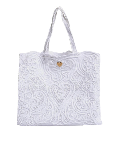 Dolce & Gabbana White Cordonetto Lace Beatrice Shopping Tote Bag - Hilstor