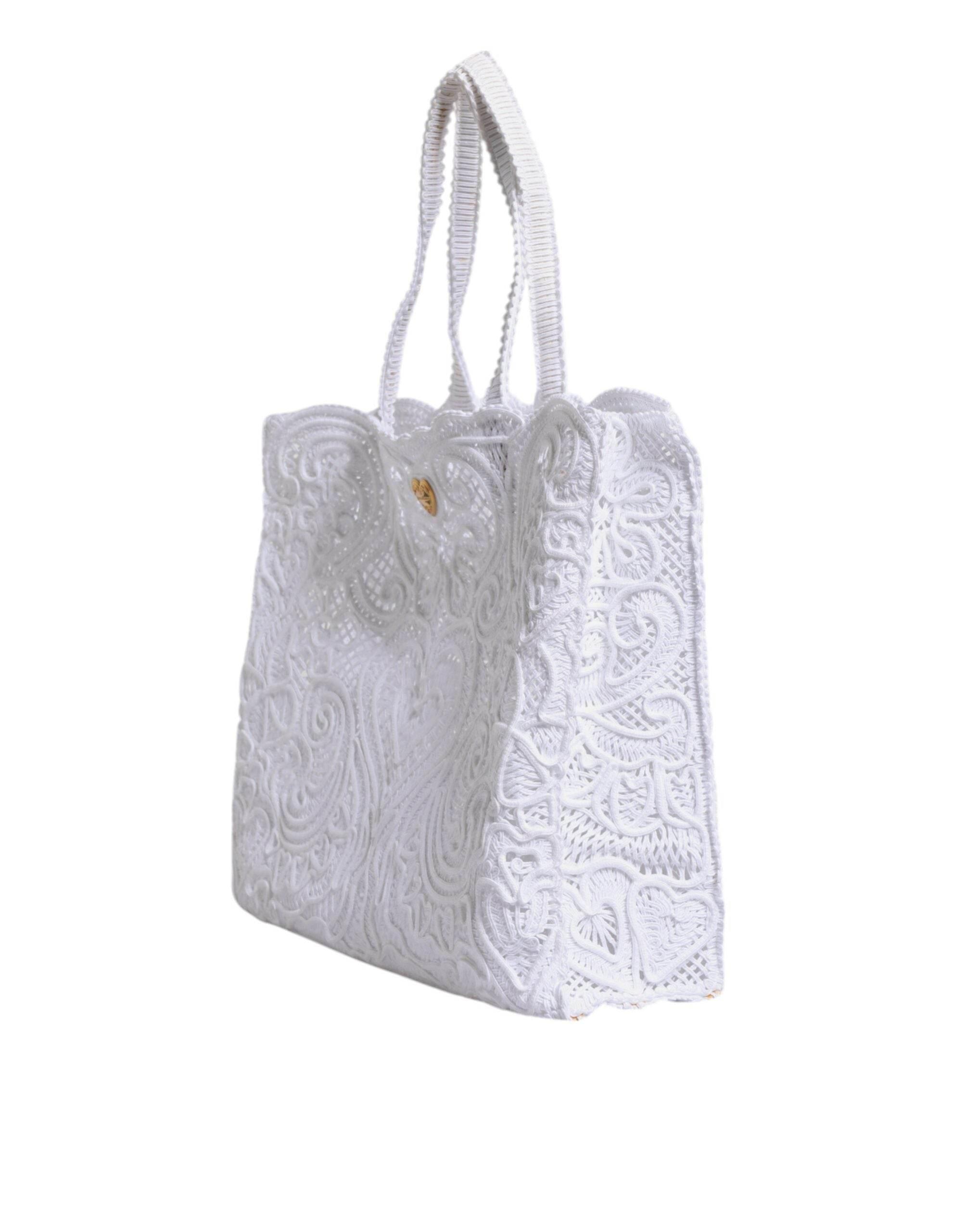 Dolce & Gabbana White Cordonetto Lace Beatrice Shopping Tote Bag - Hilstor