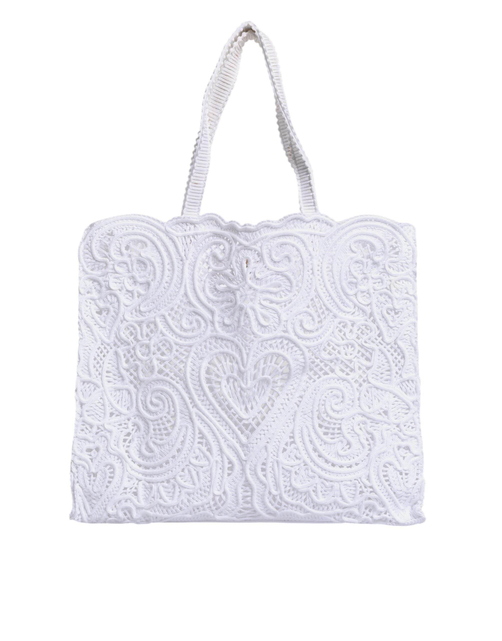 Dolce & Gabbana White Cordonetto Lace Beatrice Shopping Tote Bag - Hilstor