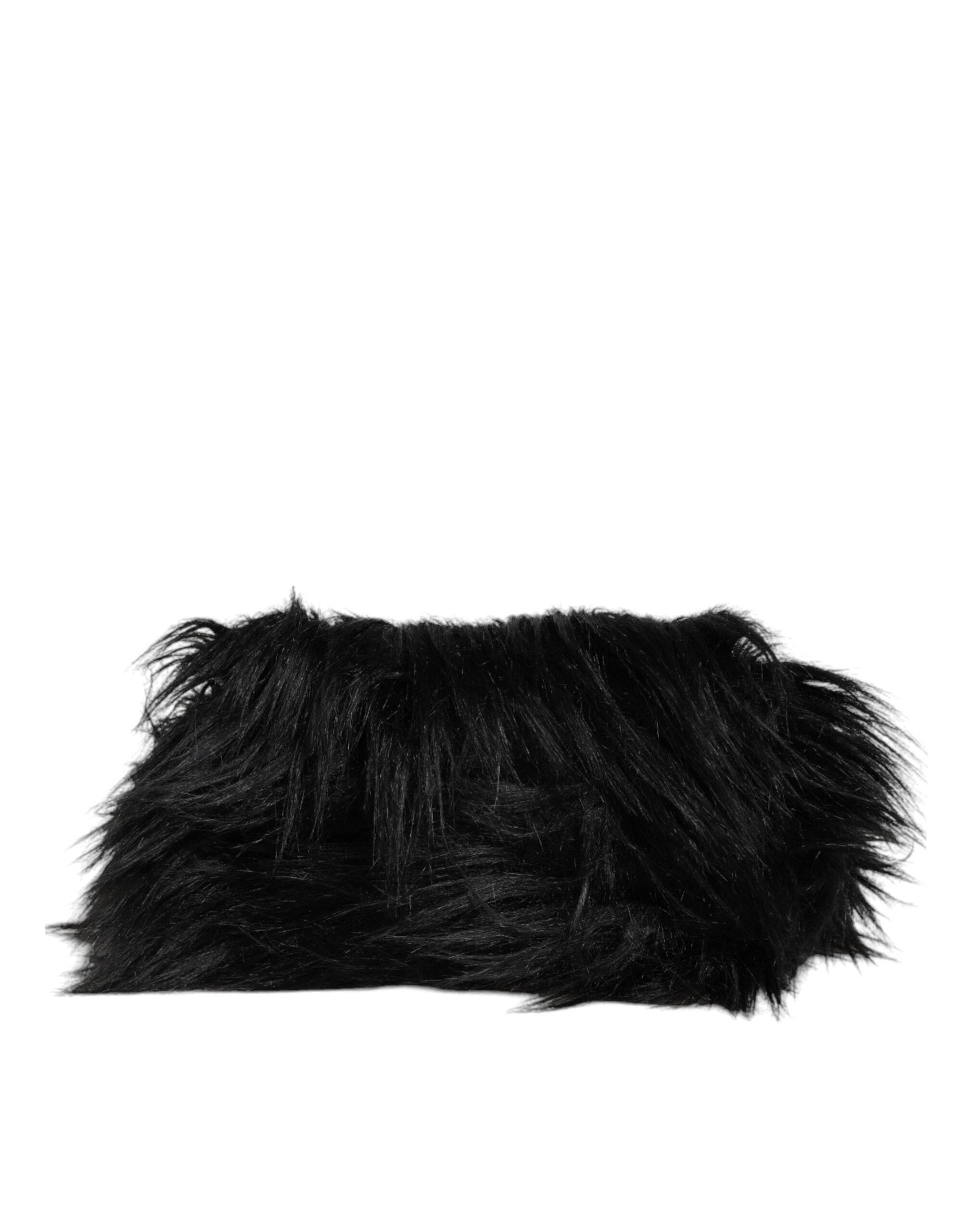 Dolce & Gabbana Black Fur Logo Plaque Double Handle Shoulder Bag - Hilstor