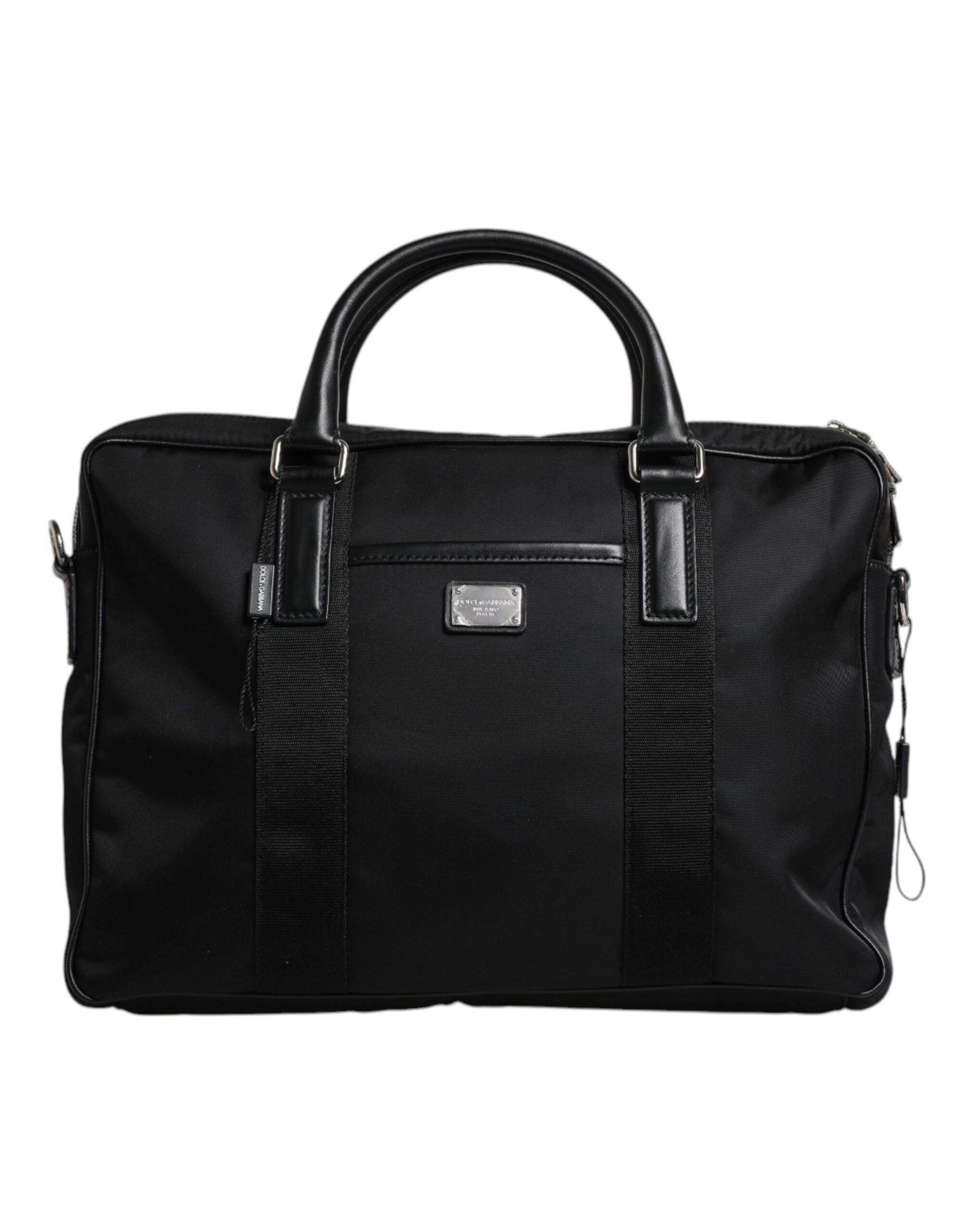 Dolce & Gabbana Black Logo Plaque Double Handle Messenger Bag - Hilstor