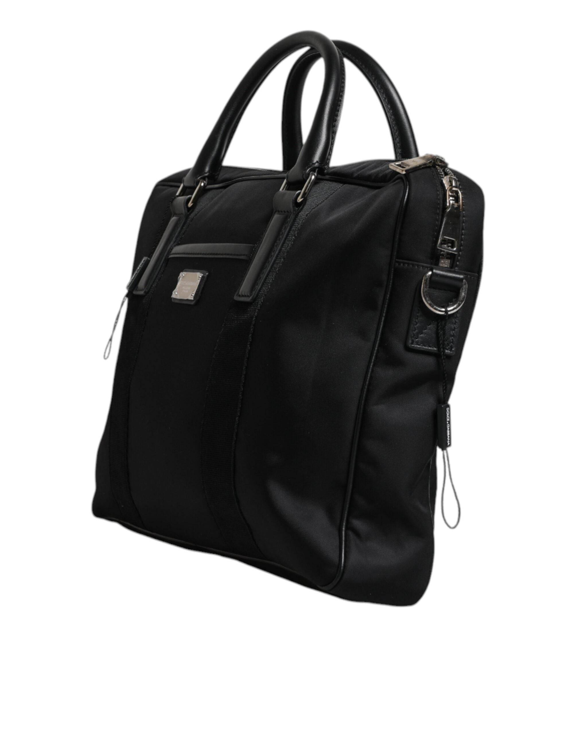Dolce & Gabbana Black Logo Plaque Double Handle Messenger Bag - Hilstor