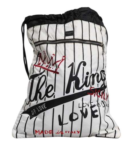 Dolce & Gabbana Black White Striped Polyester Drawstring Backpack Bag - Hilstor