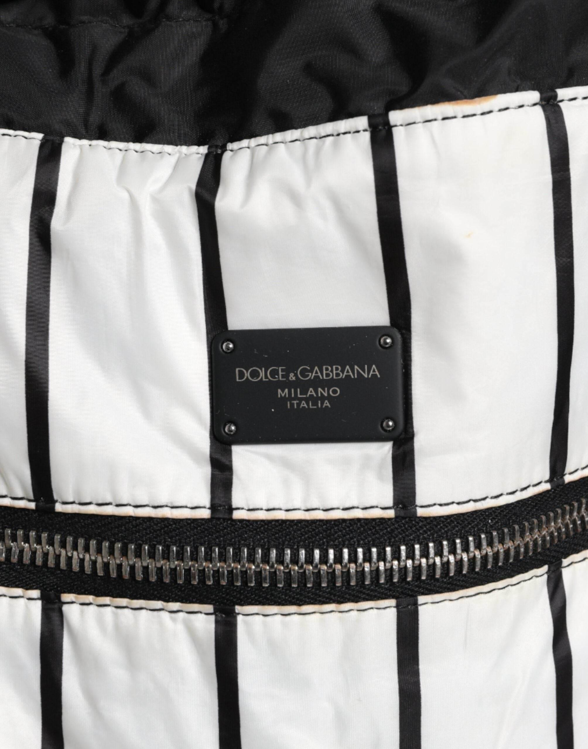Dolce & Gabbana Black White Striped Polyester Drawstring Backpack Bag - Hilstor