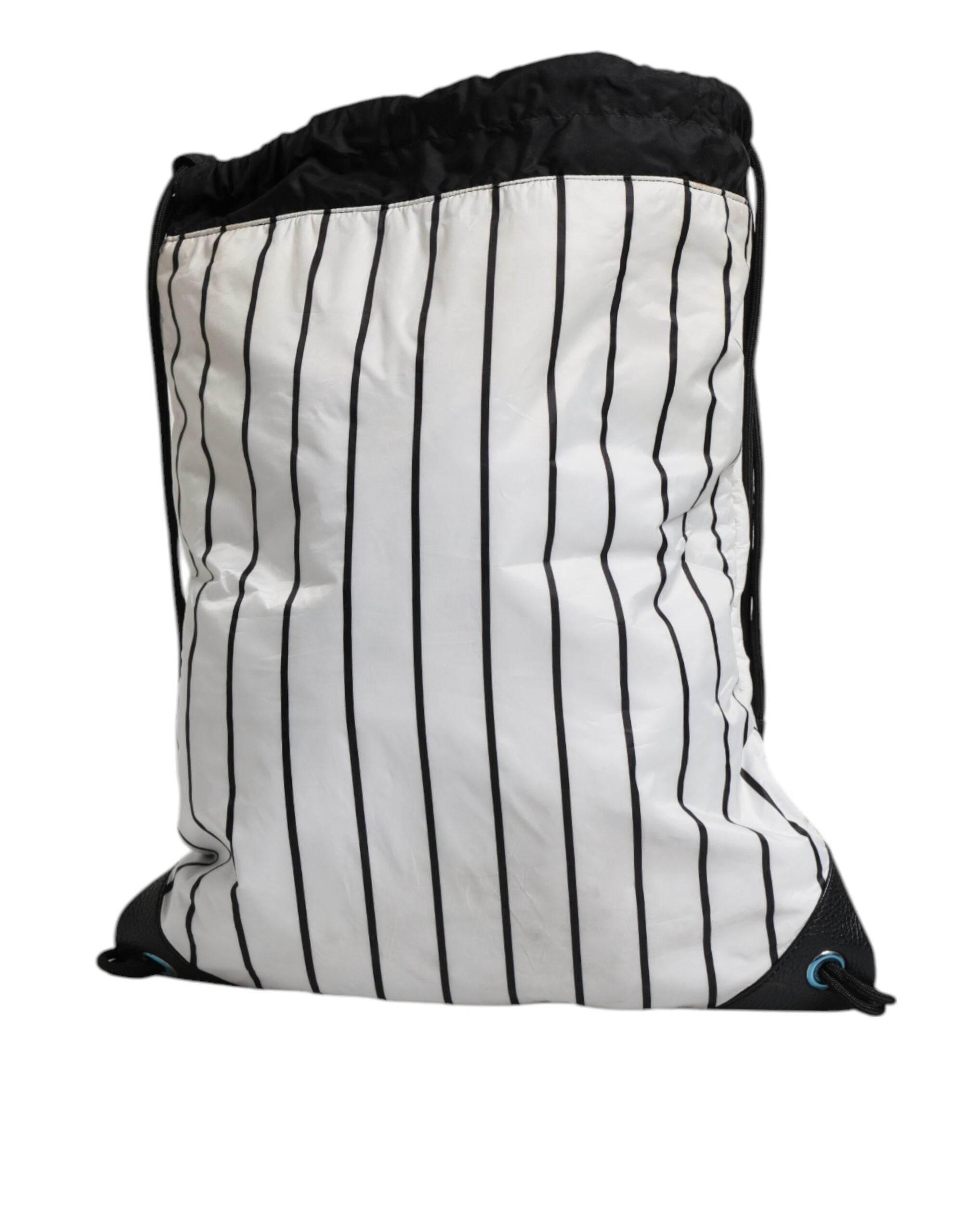 Dolce & Gabbana Black White Striped Polyester Drawstring Backpack Bag - Hilstor