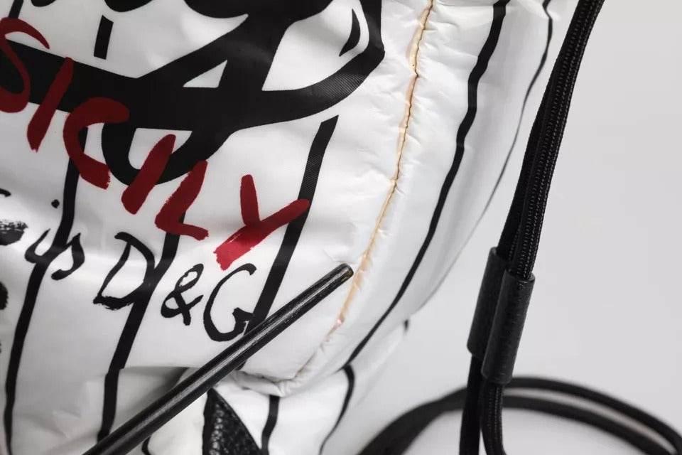 Dolce & Gabbana Black White Striped Polyester Drawstring Backpack Bag - Hilstor