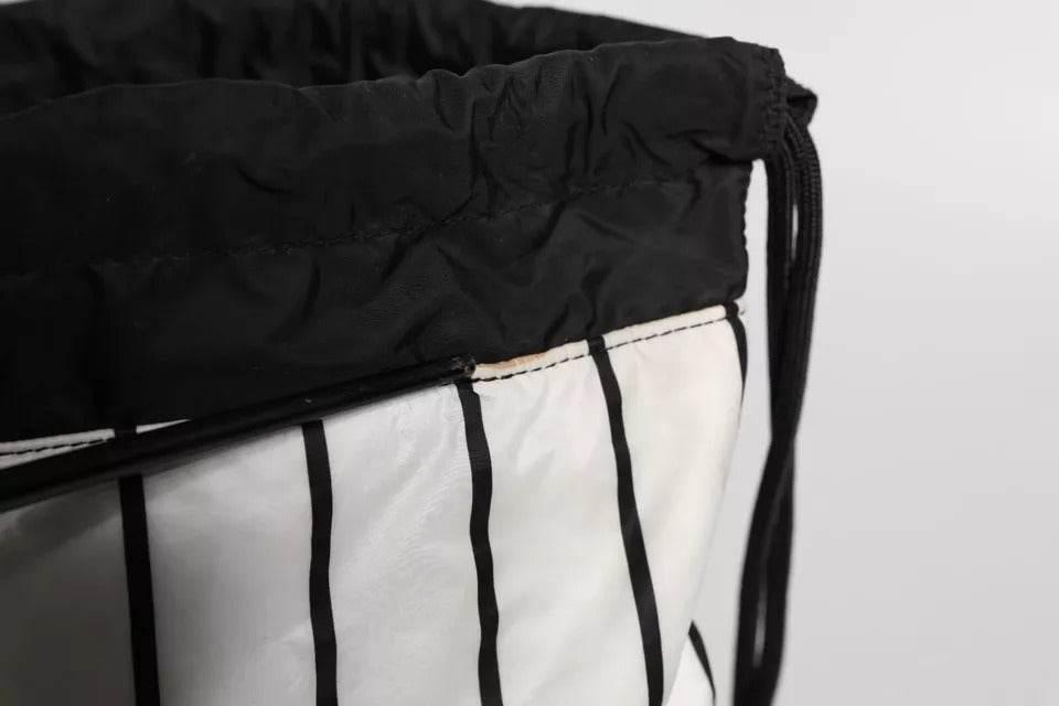 Dolce & Gabbana Black White Striped Polyester Drawstring Backpack Bag - Hilstor