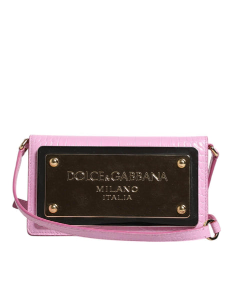 Dolce & Gabbana Pink Exotic Leather Logo Plaque Crossbody Bag - Hilstor
